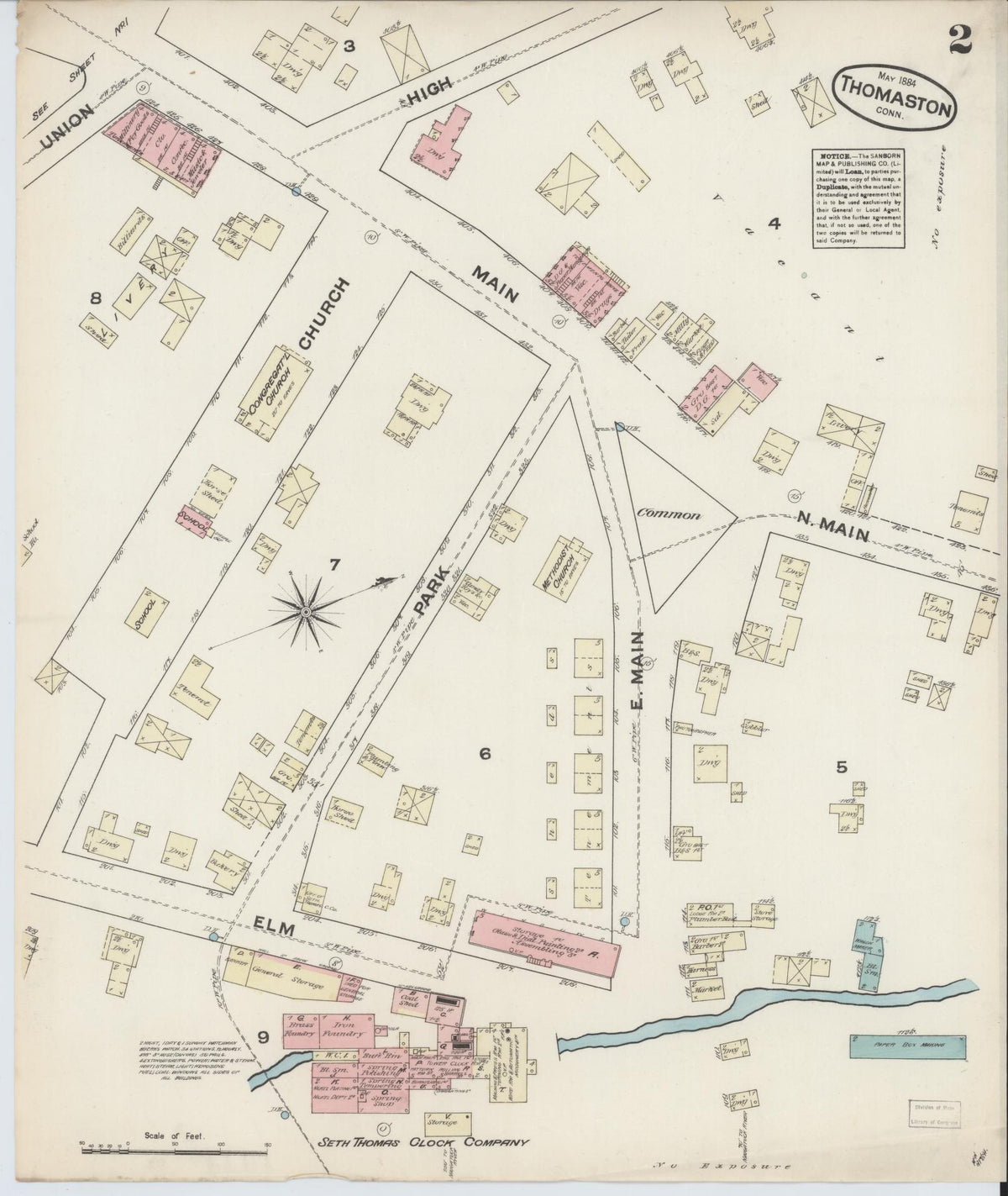 Sanborn Fire Insurance Map from Thomaston, Litchfield County, Connecticut (1884), Sheet #0002 - Historic Sanborn Fire Insurance Map Print, vintage old map wall art, antique decor, genealogy gift, Connecticut Connecticut map