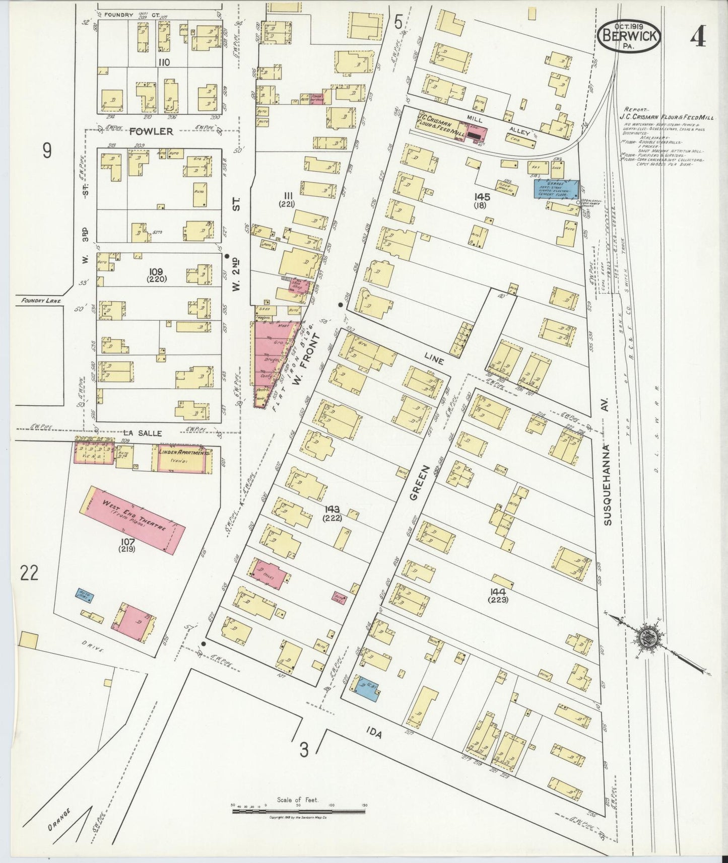 Sanborn Fire Insurance Map from Berwick, Columbia County, Pennsylvania (1918), Sheet #0004 - Historic Sanborn Fire Insurance Map Print, vintage old map wall art, antique decor, genealogy gift, Pennsylvania Pennsylvania map