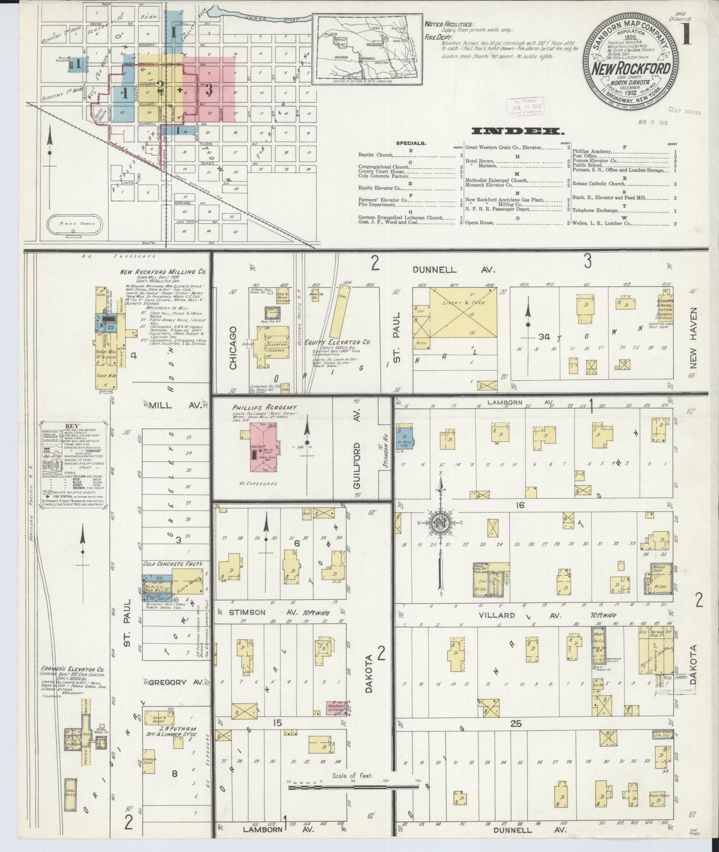 Sanborn Fire Insurance Map from New Rockford, Eddy County, North Dakota (1912), Sheet #0001 - Historic Sanborn Fire Insurance Map Print, vintage old map wall art, antique decor, genealogy gift, North Dakota North Dakota map
