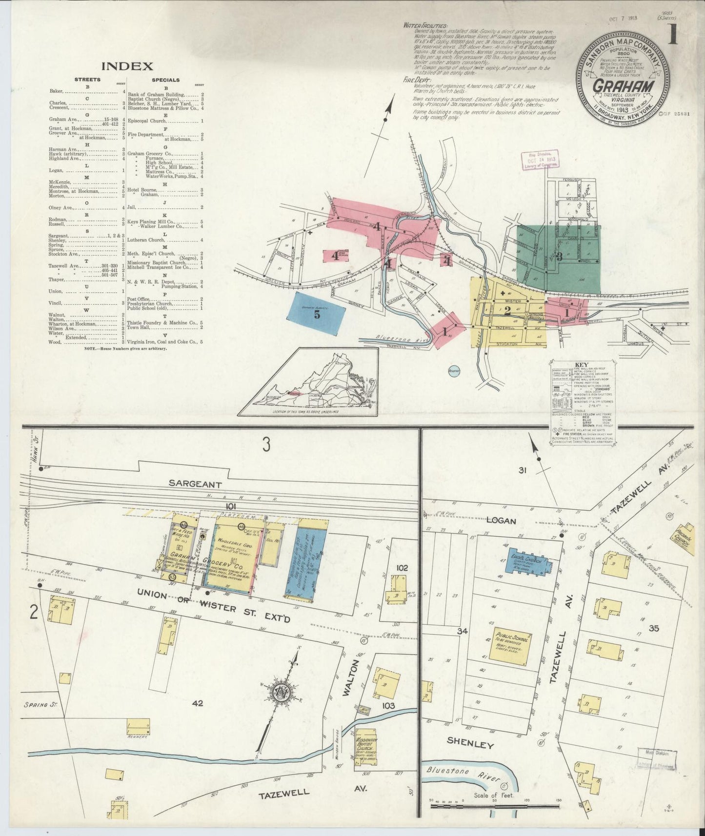 Sanborn Fire Insurance Map from Graham, Tazewell County, Virginia. (1913) – Historic Sanborn Fire Insurance Map Print