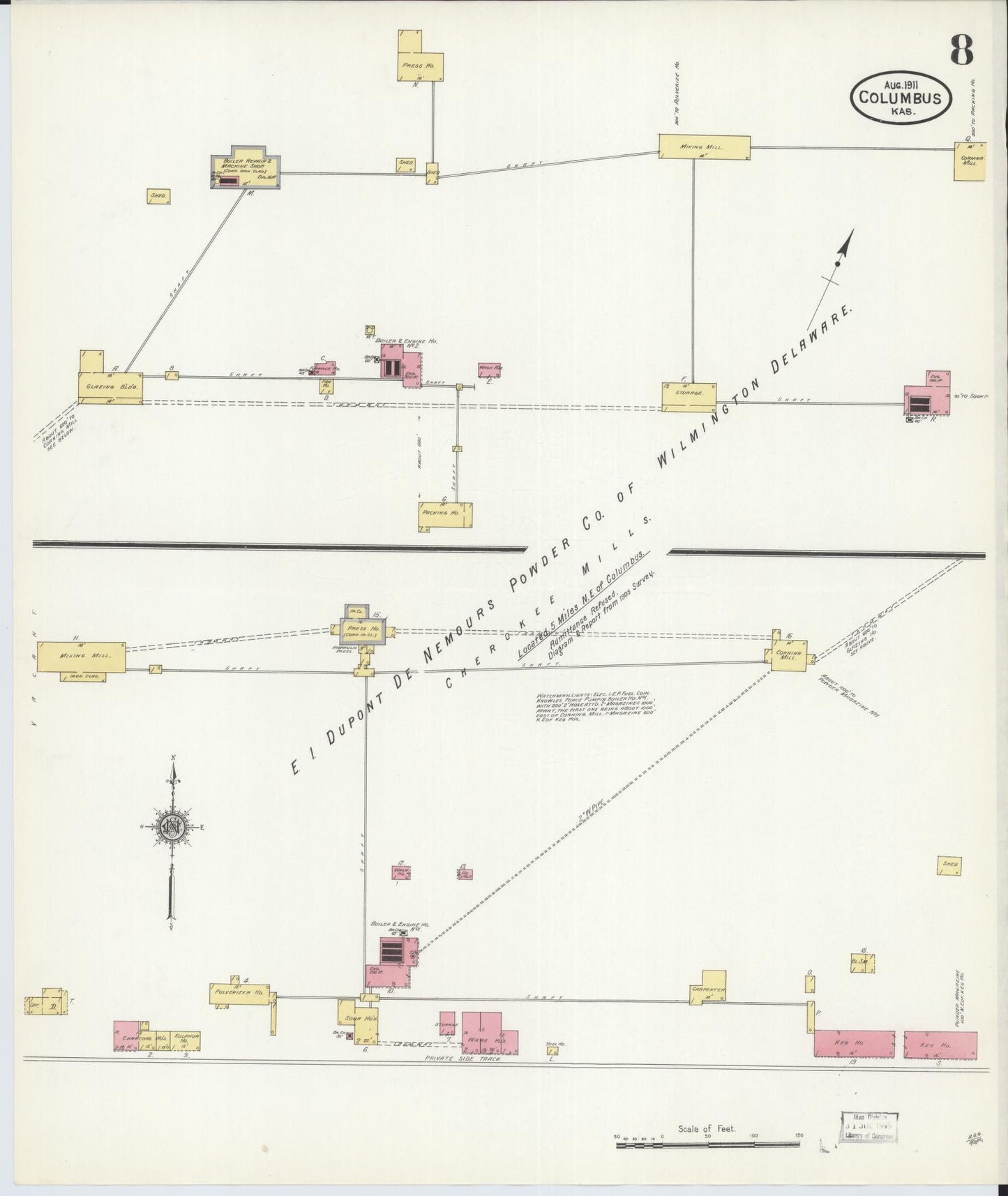 Sanborn Fire Insurance Map from Columbus, Cherokee County, Kansas (1911), Sheet #0008 - Complete Map Set gallery image, historic Sanborn map, vintage wall art, Kansas Kansas
