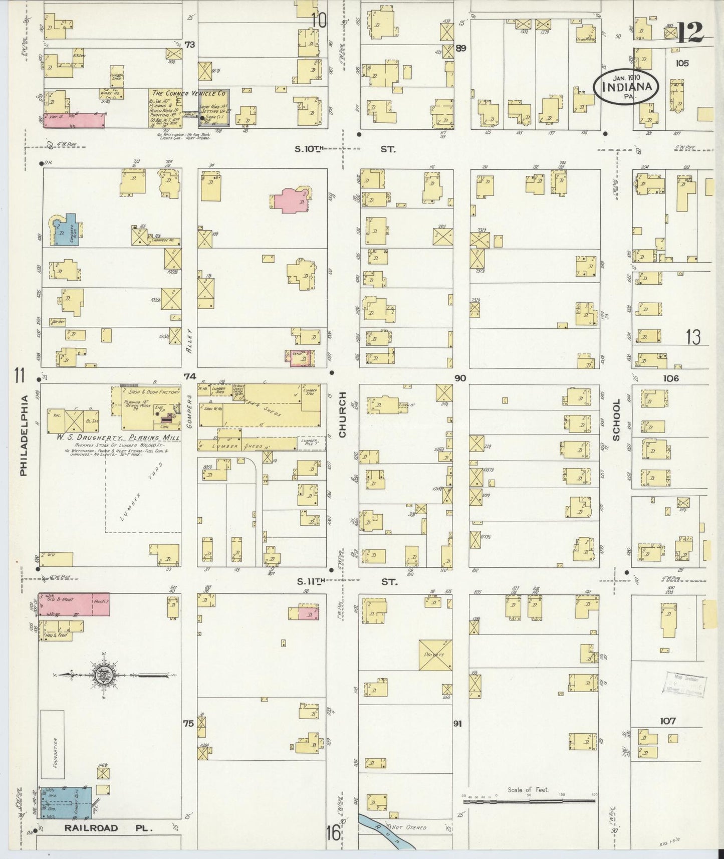 Sanborn Fire Insurance Map from Indiana, Indiana County, Pennsylvania (1910), Sheet #0012 - Historic Sanborn Fire Insurance Map Print, vintage old map wall art, antique decor, genealogy gift, Sanborn Fire Insurance Map from Indiana Indiana map