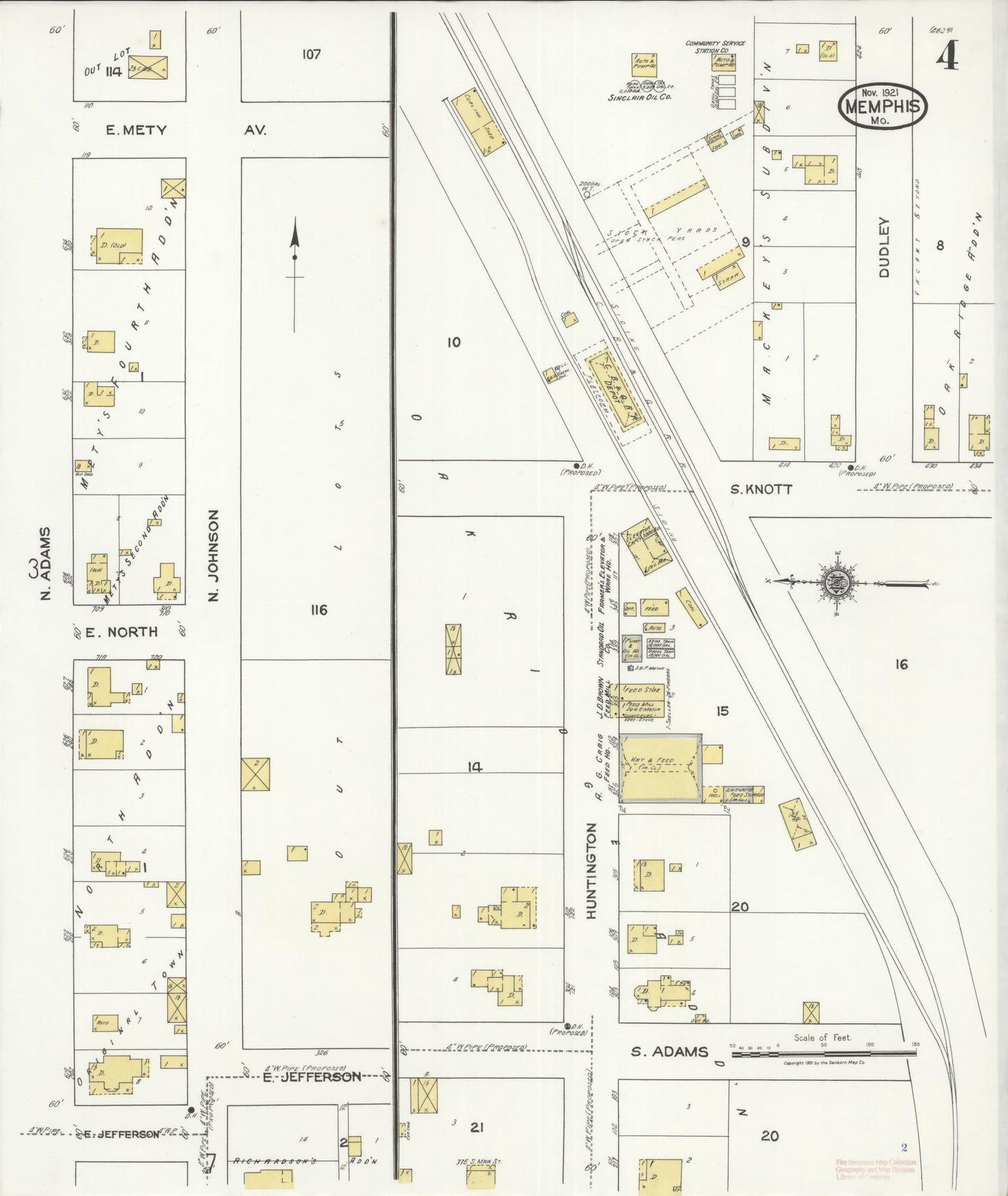 Sanborn Fire Insurance Map from Memphis, Scotland County, Missouri (1921), Sheet #0004 - Historic Sanborn Fire Insurance Map Print, vintage old map wall art, antique decor, genealogy gift, Missouri Missouri map