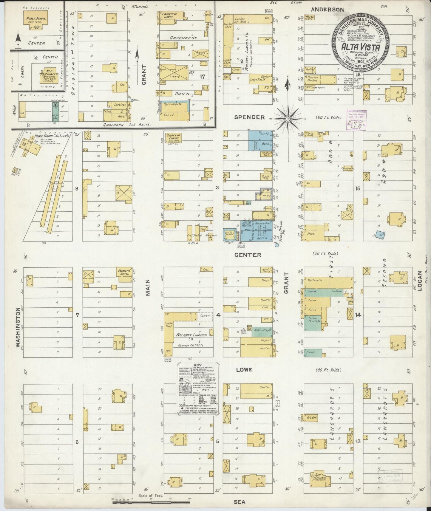 Sanborn Fire Insurance Map from Alta Vista, Wabaunsee County, Kansas (1905), Sheet #0001 - Historic Sanborn Fire Insurance Map Print, vintage old map wall art, antique decor, genealogy gift, Kansas Kansas map