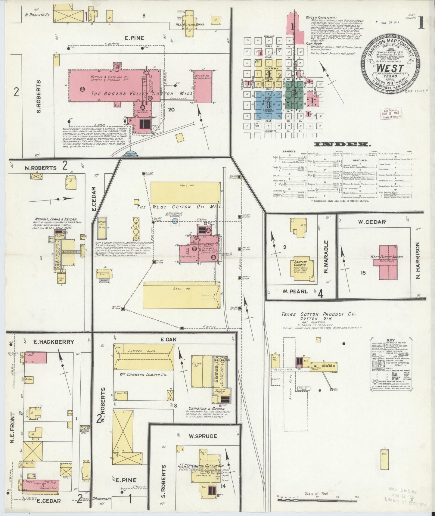 Sanborn Fire Insurance Map from West, McLennan County, Texas. (1911) – Historic Sanborn Fire Insurance Map Print