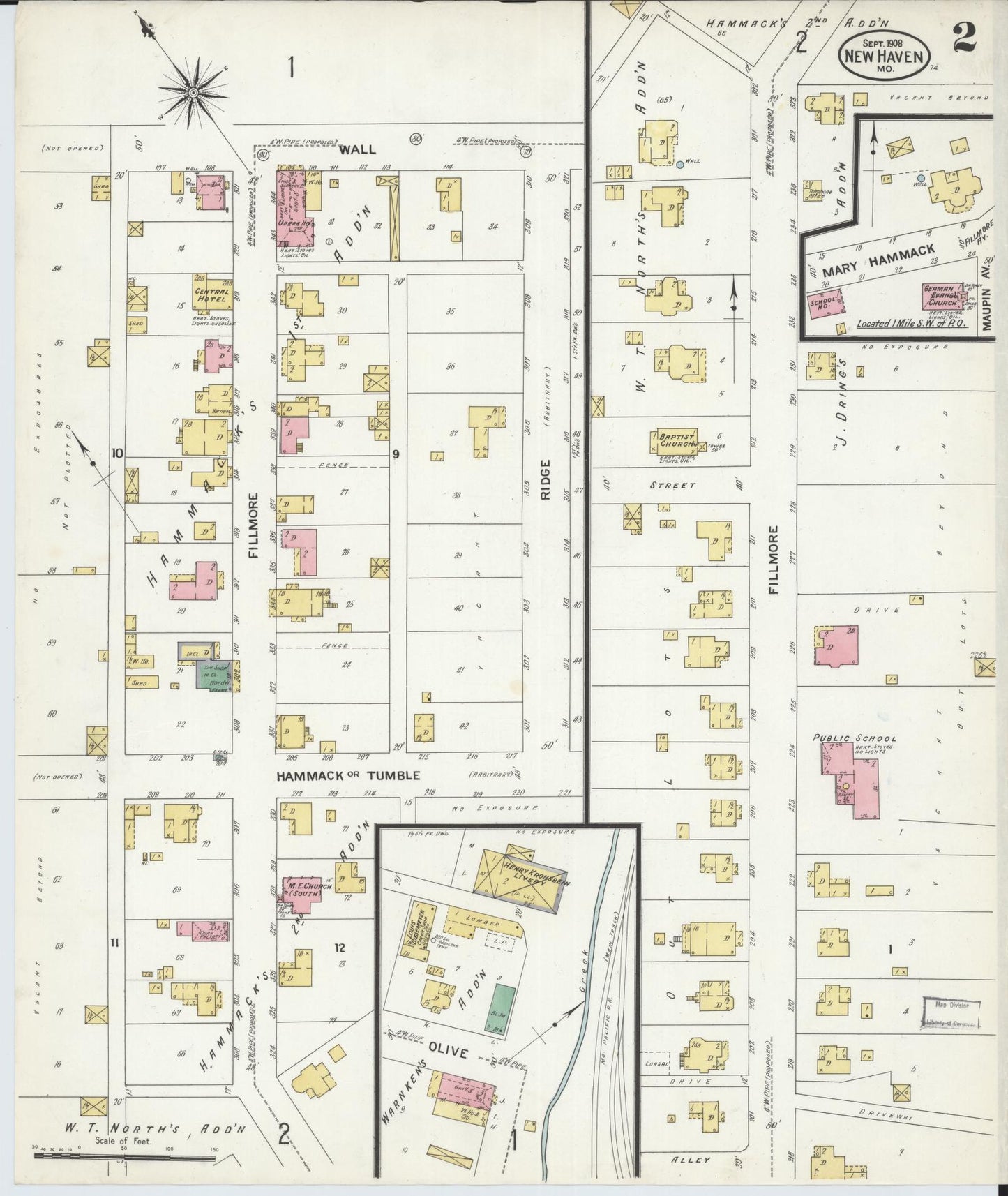 Sanborn Fire Insurance Map from New Haven, Franklin County, Missouri (1908), Sheet #0002 - Complete Map Set gallery image, historic Sanborn map, vintage wall art, Missouri Missouri