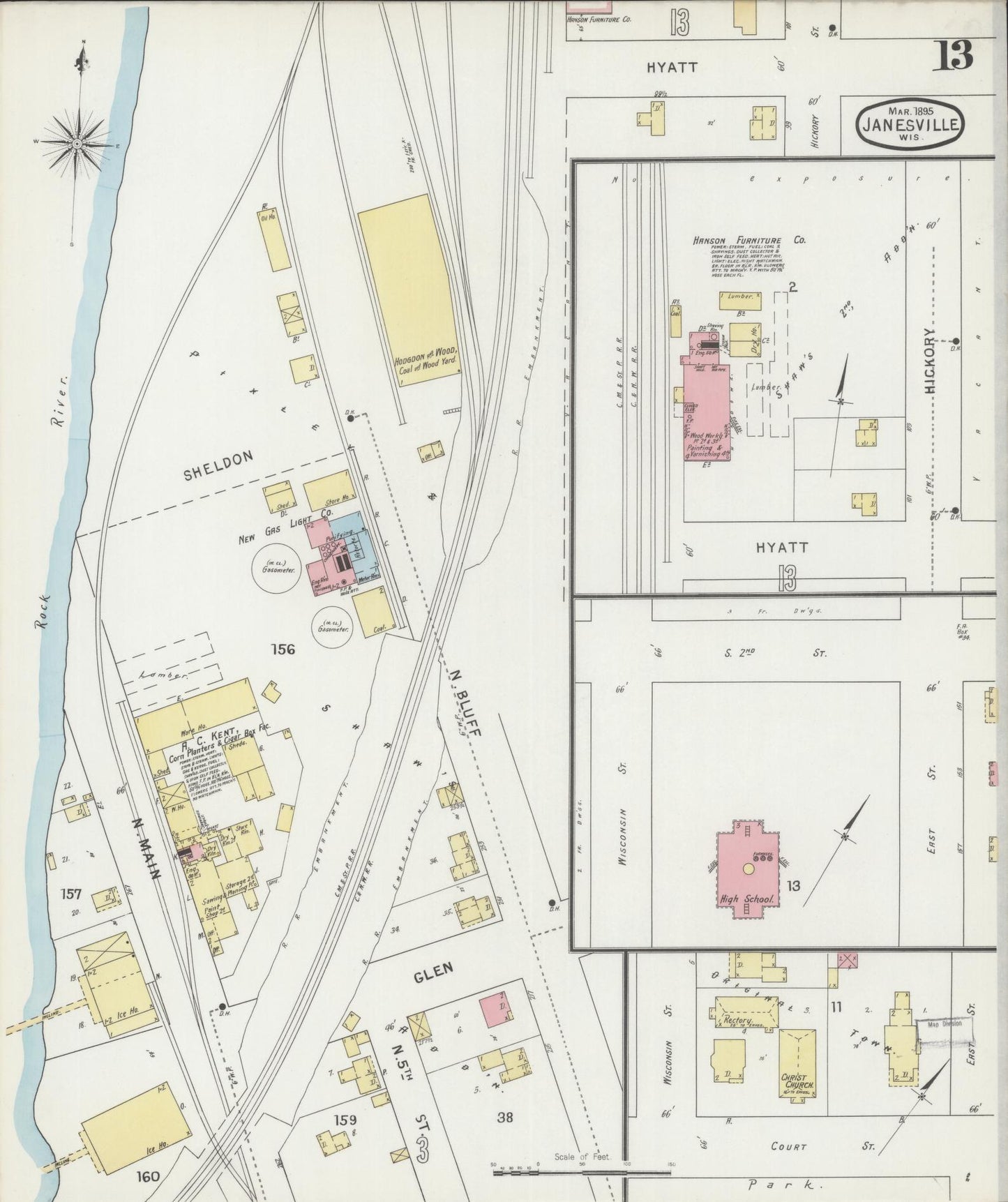 Sanborn Fire Insurance Map from Janesville, Rock County, Wisconsin (1895), Sheet #0013 - Historic Sanborn Fire Insurance Map Print, vintage old map wall art, antique decor, genealogy gift, Wisconsin Wisconsin map