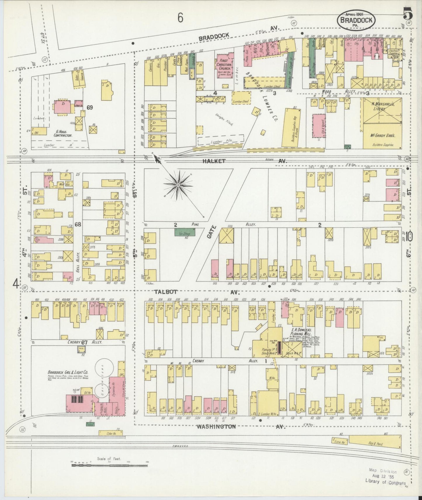 Sanborn Fire Insurance Map from Braddock, Allegheny County, Pennsylvania (1901), Sheet #0005 - Historic Sanborn Fire Insurance Map Print, vintage old map wall art, antique decor, genealogy gift, Pennsylvania Pennsylvania map