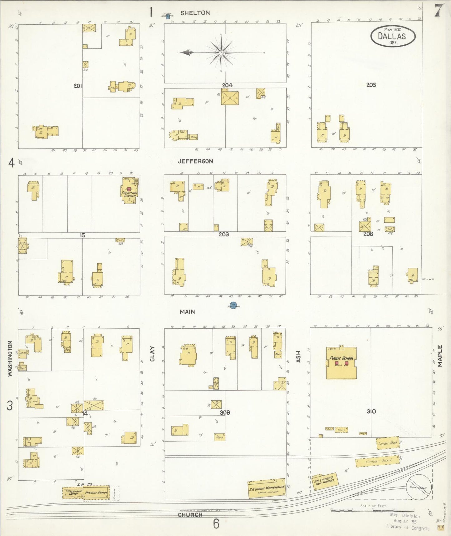 Sanborn Fire Insurance Map from Dallas, Polk County, Oregon (1902), Sheet #0007 - Historic Sanborn Fire Insurance Map Print, vintage old map wall art, antique decor, genealogy gift, Oregon Oregon map