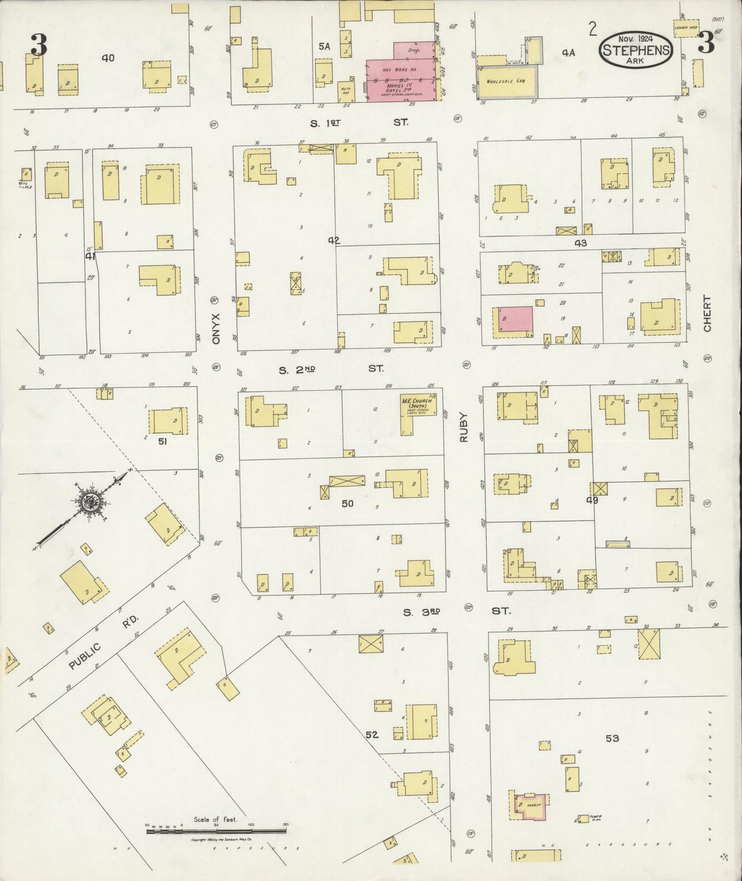 Sanborn Fire Insurance Map from Stephens, Ouachita County, Arkansas (1924), Sheet #0003 - Historic Sanborn Fire Insurance Map Print, vintage old map wall art, antique decor, genealogy gift, Arkansas Arkansas map