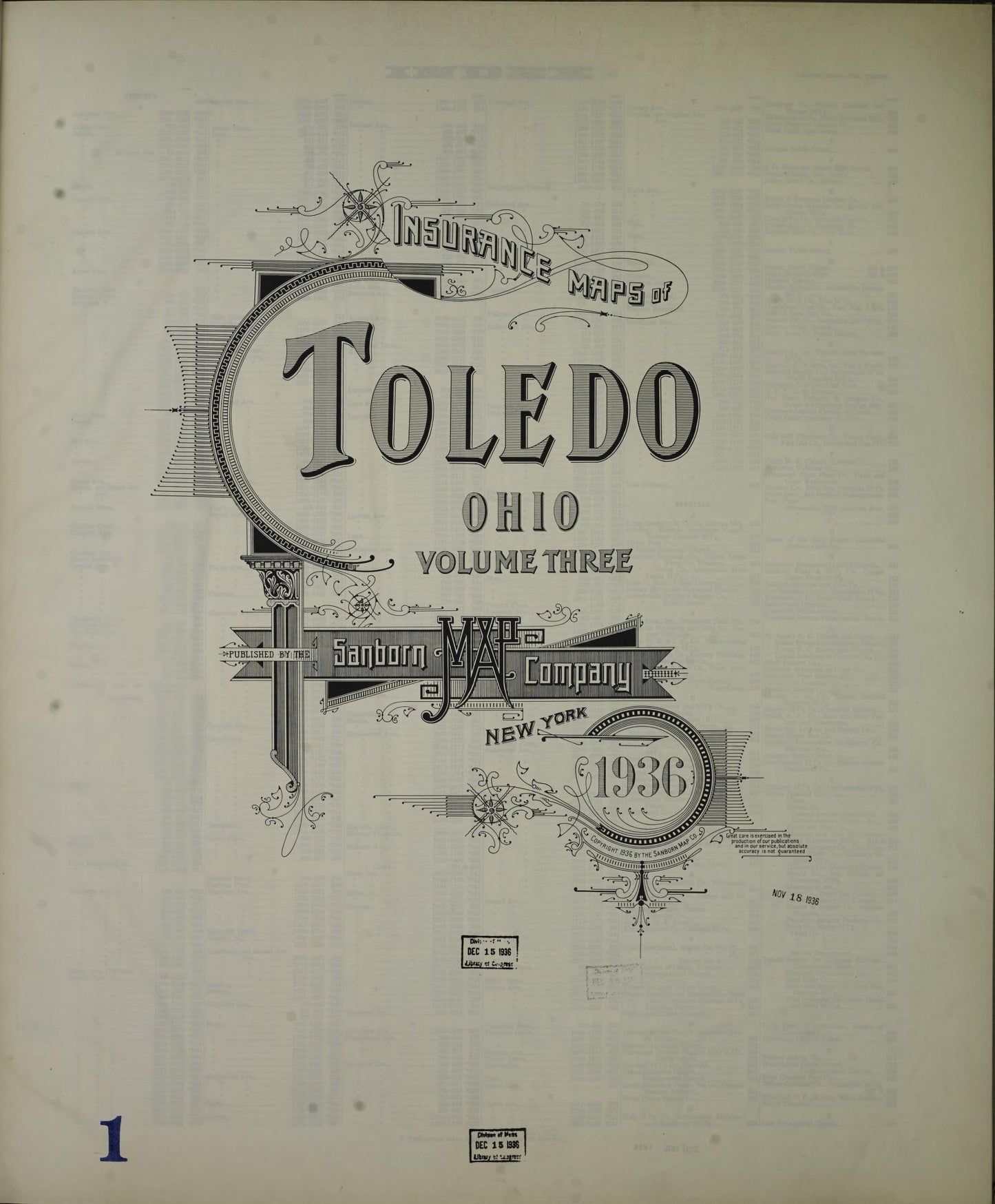 Sanborn Fire Insurance Map from Toledo, Lucas County, Ohio (1936), Sheet #0001 - Complete Map Set gallery image, historic Sanborn map, vintage wall art, Ohio Ohio