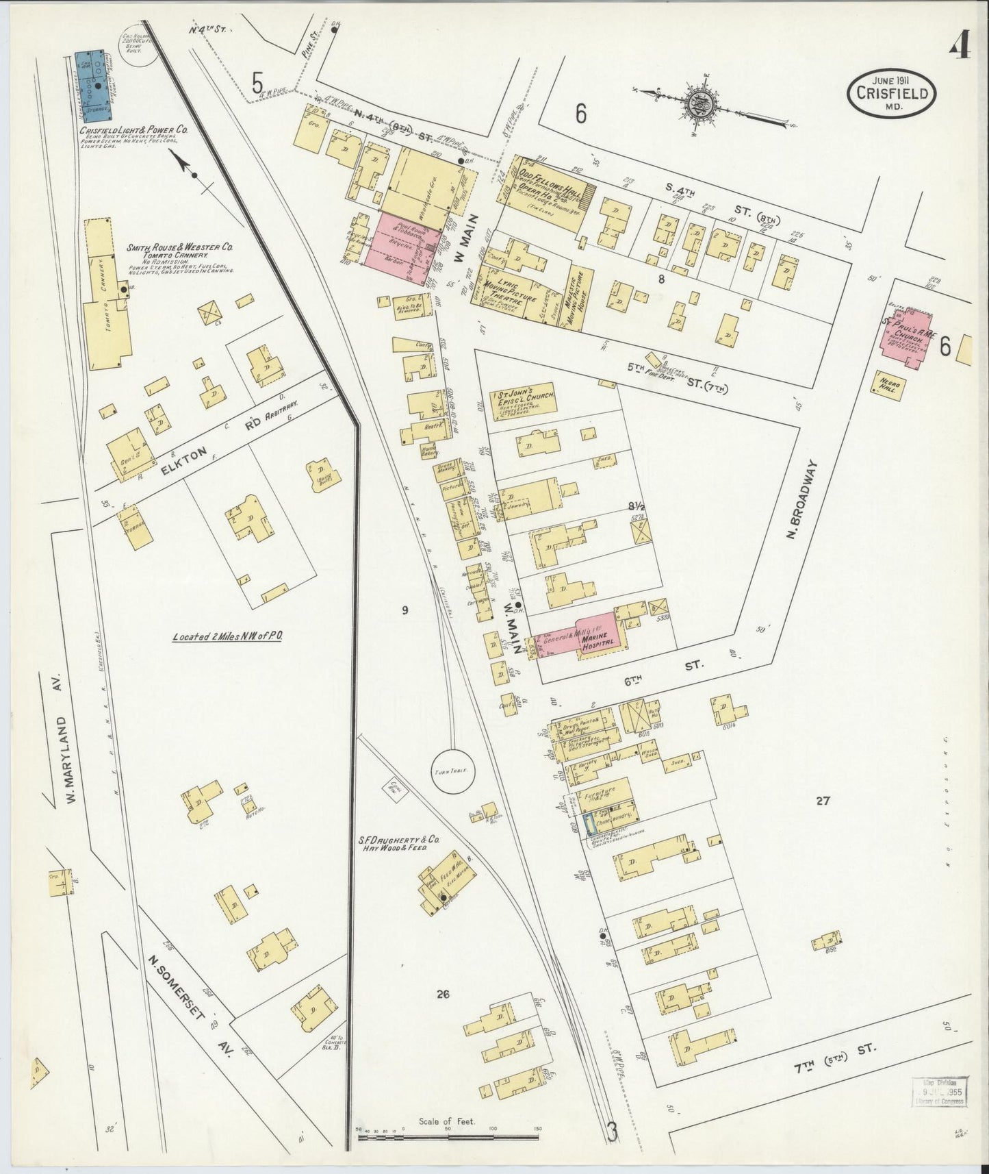 Sanborn Fire Insurance Map from Crisfield, Somerset County, Maryland (1911), Sheet #0004 - Historic Sanborn Fire Insurance Map Print, vintage old map wall art, antique decor, genealogy gift, Maryland Maryland map