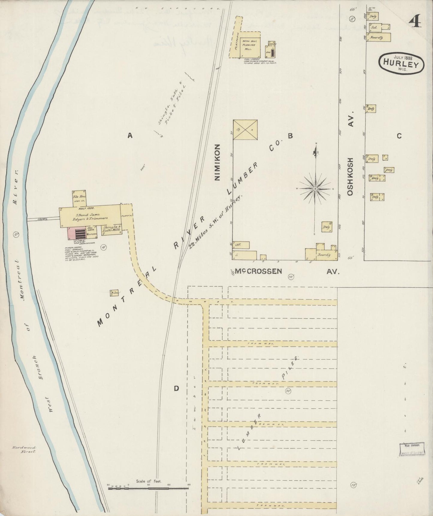 Sanborn Fire Insurance Map from Hurley, Iron County, Wisconsin (1888), Sheet #0004 - Historic Sanborn Fire Insurance Map Print, vintage old map wall art, antique decor, genealogy gift, Wisconsin Wisconsin map