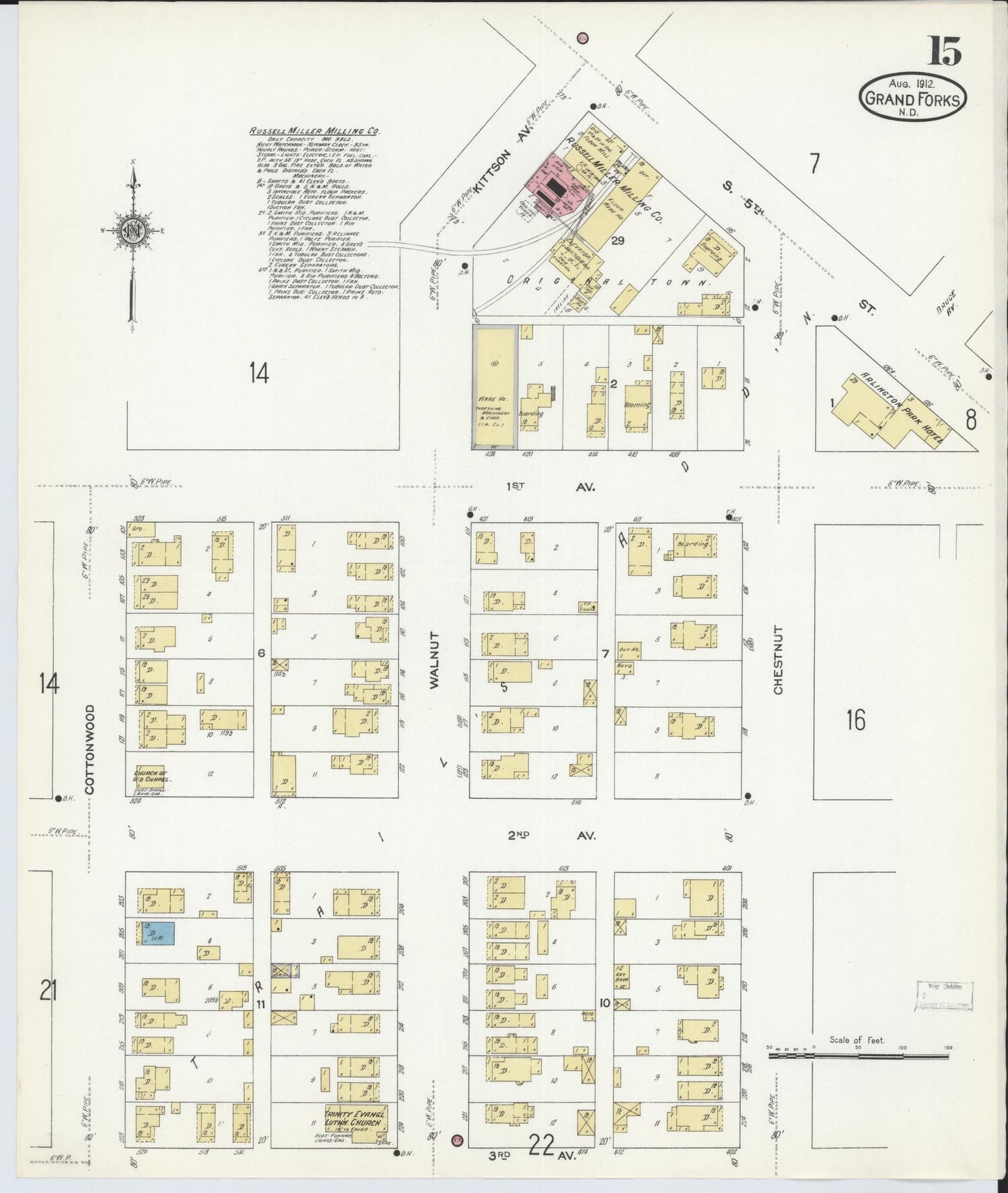 Sanborn Fire Insurance Map from Grand Forks, Grand Forks County, North Dakota (1912), Sheet #0015 - Historic Sanborn Fire Insurance Map Print, vintage old map wall art, antique decor, genealogy gift, North Dakota North Dakota map