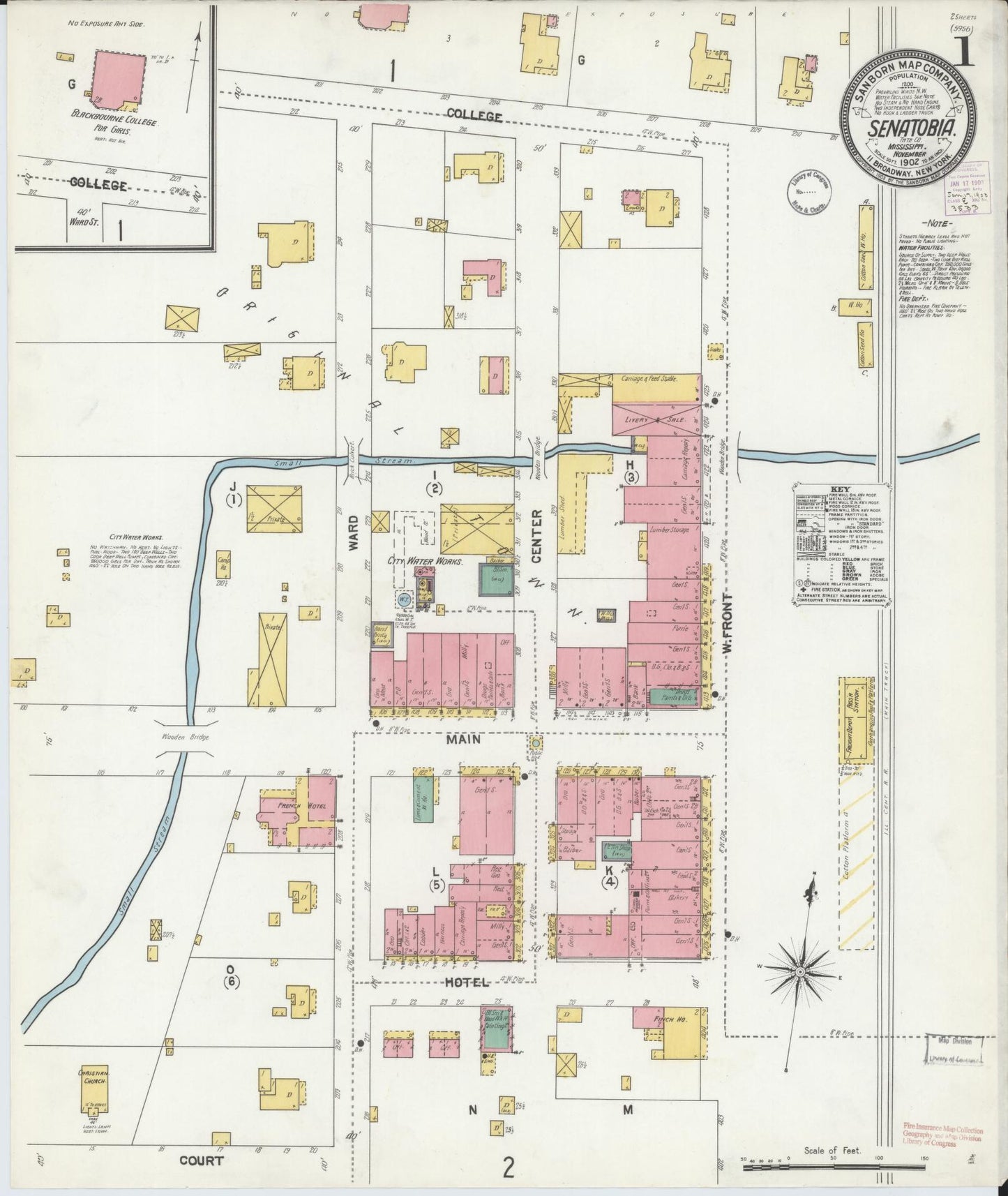 Sanborn Fire Insurance Map from Senatobia, Tate County, Mississippi (1902), Sheet #0001 - Historic Sanborn Fire Insurance Map Print, vintage old map wall art, antique decor, genealogy gift, Mississippi Mississippi map
