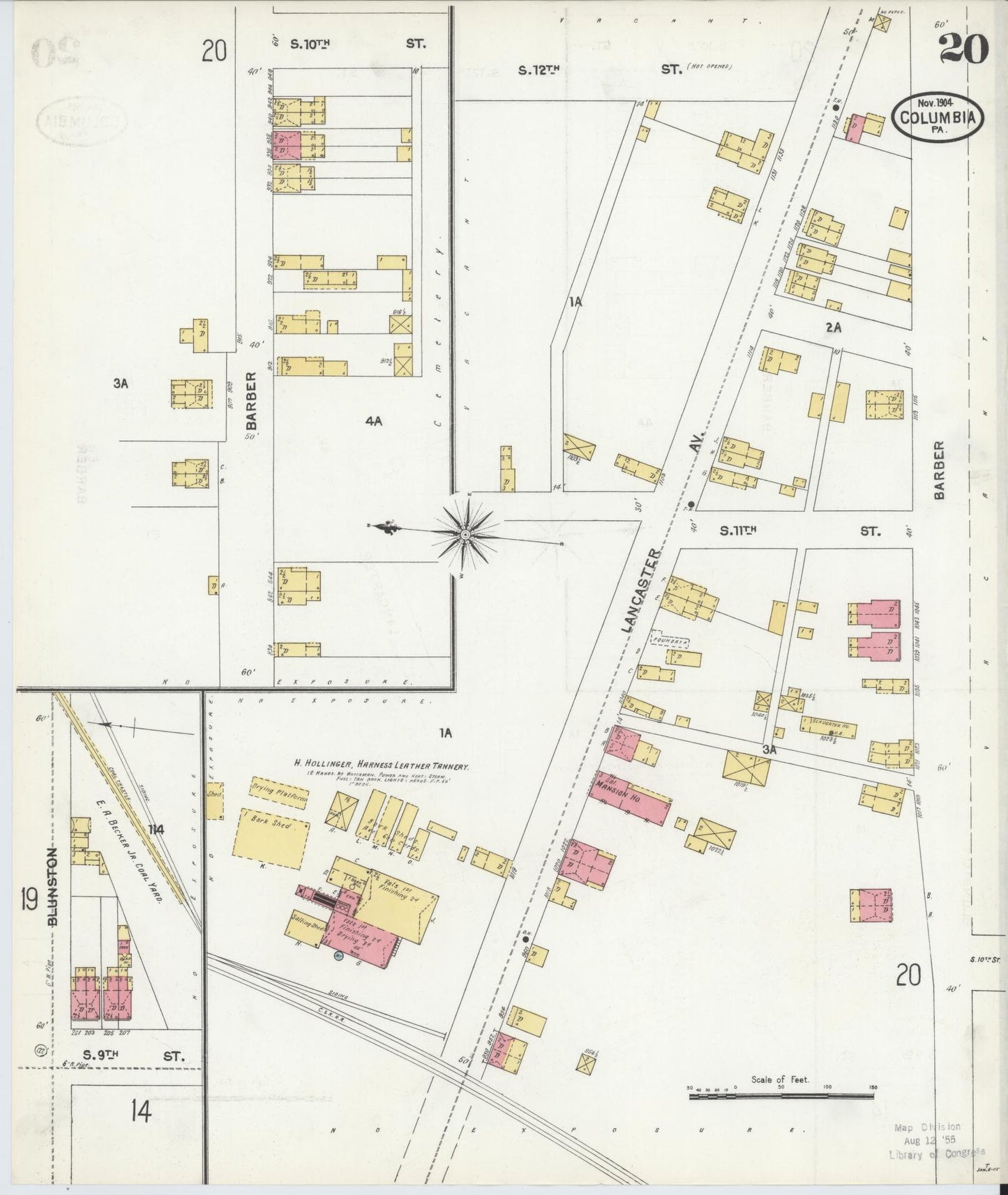 Sanborn Fire Insurance Map from Columbia, Lancaster County, Pennsylvania (1904), Sheet #0020 - Historic Sanborn Fire Insurance Map Print, vintage old map wall art, antique decor, genealogy gift, Pennsylvania Pennsylvania map