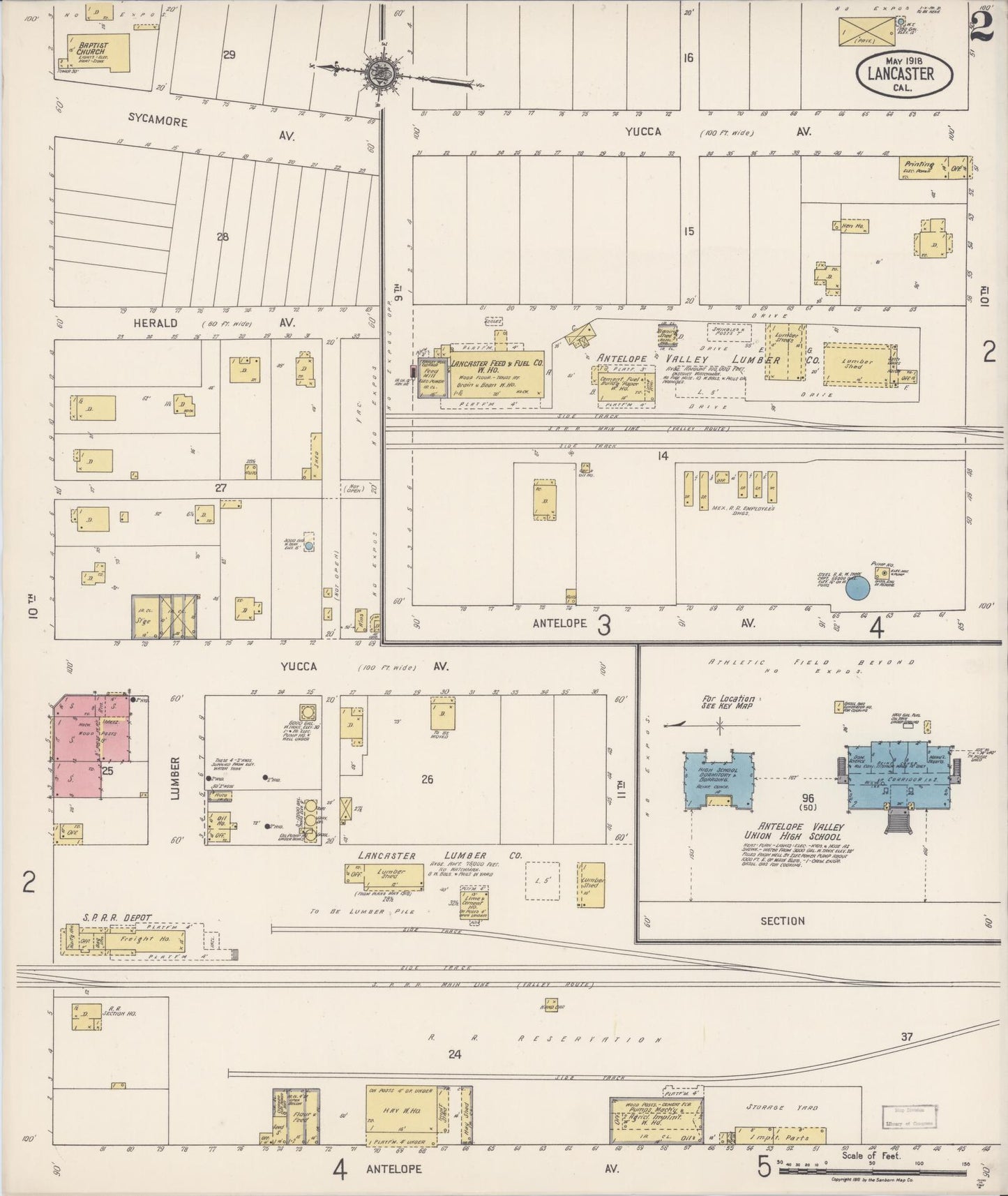 Sanborn Fire Insurance Map from Lancaster, Los Angeles County, California (1918), Sheet #0002 - Historic Sanborn Fire Insurance Map Print, vintage old map wall art, antique decor, genealogy gift, California California map
