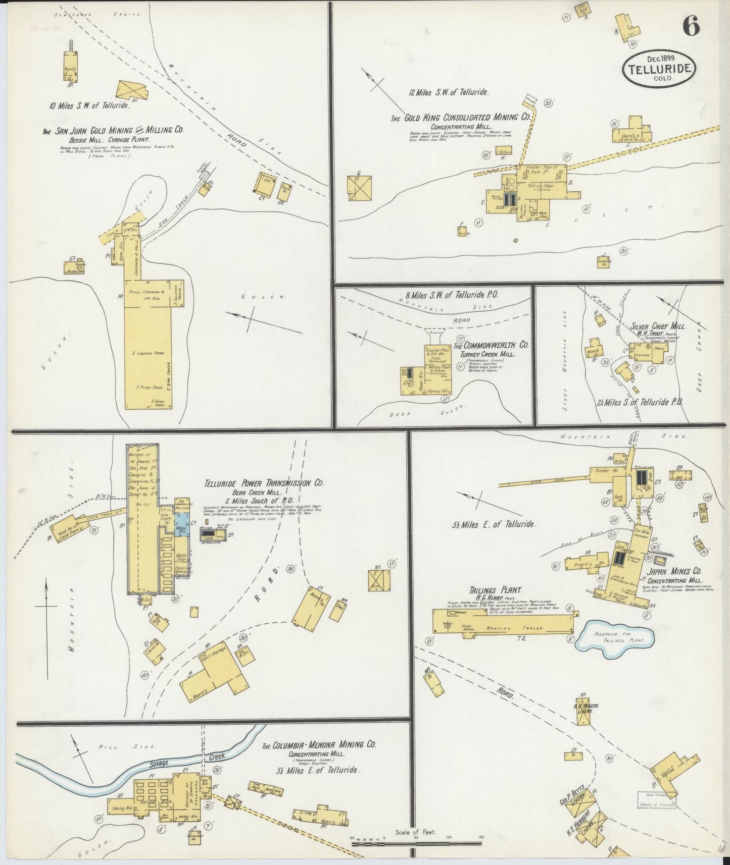 Sanborn Fire Insurance Map from Telluride, San Miguel County, Colorado (1899), Sheet #0006 - Historic Sanborn Fire Insurance Map Print, vintage old map wall art, antique decor, genealogy gift, Colorado Colorado map