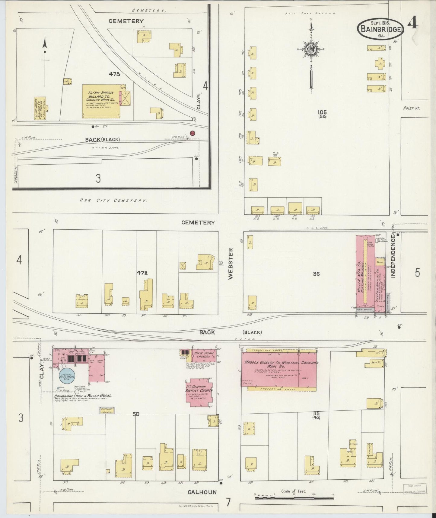 Sanborn Fire Insurance Map from Bainbridge, Decatur County, Georgia (1916), Sheet #0004 - Historic Sanborn Fire Insurance Map Print, vintage old map wall art, antique decor, genealogy gift, Georgia Georgia map
