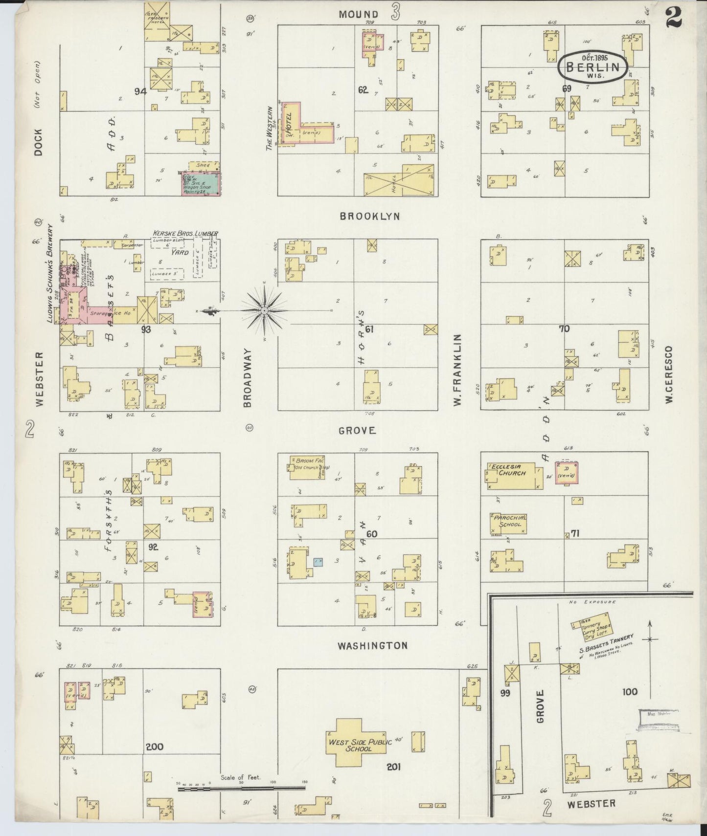 Sanborn Fire Insurance Map from Berlin, Green Lake County, Wisconsin (1895), Sheet #0002 - Historic Sanborn Fire Insurance Map Print, vintage old map wall art, antique decor, genealogy gift, Wisconsin Wisconsin map