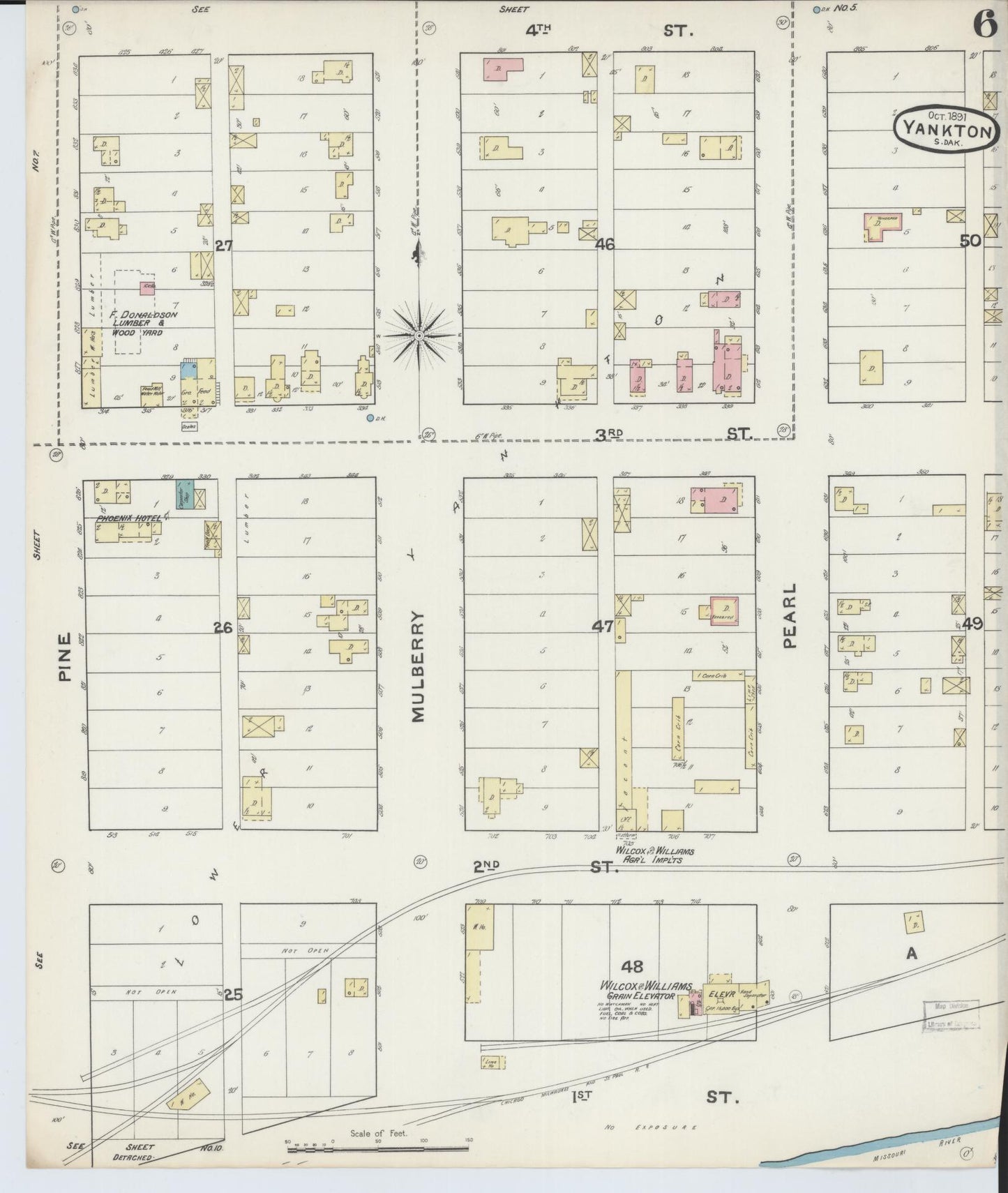 Sanborn Fire Insurance Map from Yankton, Yankton County, South Dakota (1891), Sheet #0006 - Historic Sanborn Fire Insurance Map Print, vintage old map wall art, antique decor, genealogy gift, South Dakota South Dakota map
