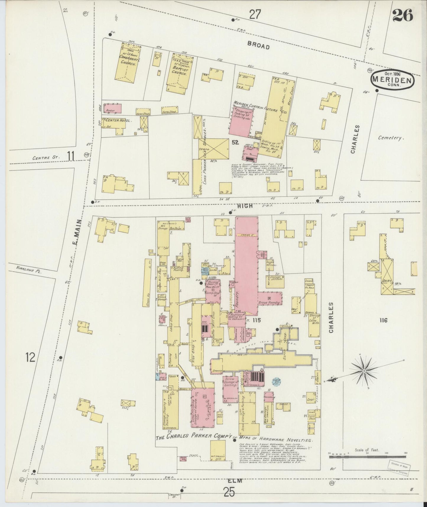 Sanborn Fire Insurance Map from Meriden, New Haven County, Connecticut (1896), Sheet #0026 - Historic Sanborn Fire Insurance Map Print, vintage old map wall art, antique decor, genealogy gift, Connecticut Connecticut map