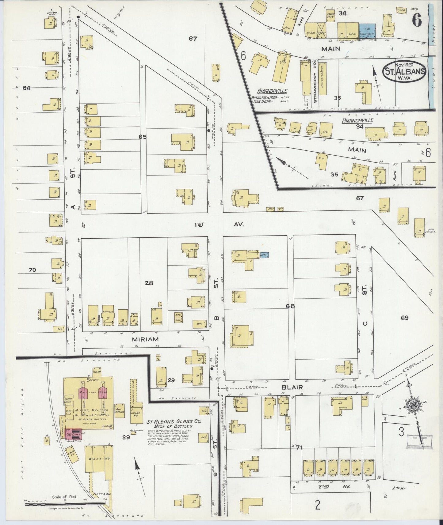 Sanborn Fire Insurance Map from Saint Albans, Kanawha County, West Virginia (1920), Sheet #0006 - Historic Sanborn Fire Insurance Map Print, vintage old map wall art, antique decor, genealogy gift, West Virginia West Virginia map