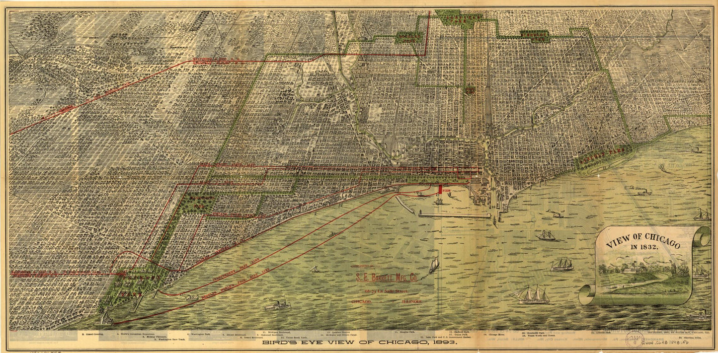 Bird's eye view of Chicago, 1893. (1893) – Historic Bird’s-Eye View Panorama Print