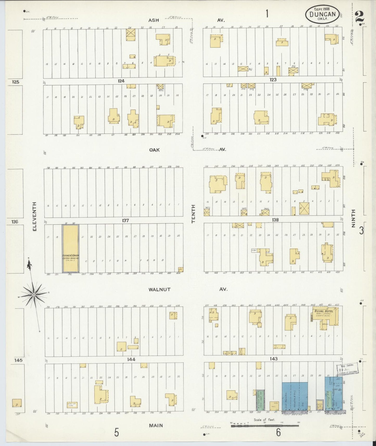 Sanborn Fire Insurance Map from Duncan, Stephens County, Oklahoma (1908), Sheet #0002 - Historic Sanborn Fire Insurance Map Print, vintage old map wall art, antique decor, genealogy gift, Oklahoma Oklahoma map