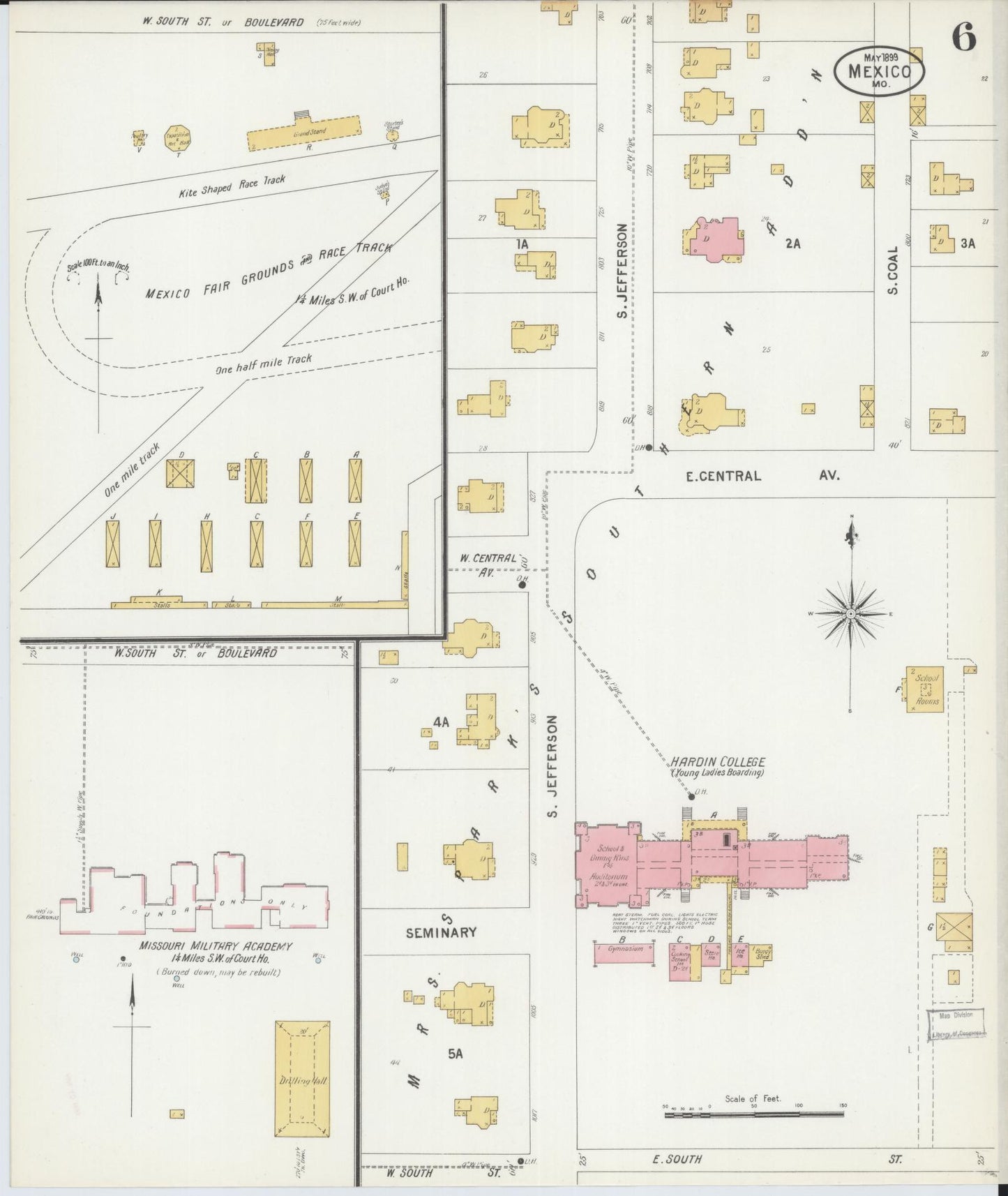 Sanborn Fire Insurance Map from Mexico, Audrain County, Missouri (1899), Sheet #0006 - Historic Sanborn Fire Insurance Map Print, vintage old map wall art, antique decor, genealogy gift, Missouri Missouri map