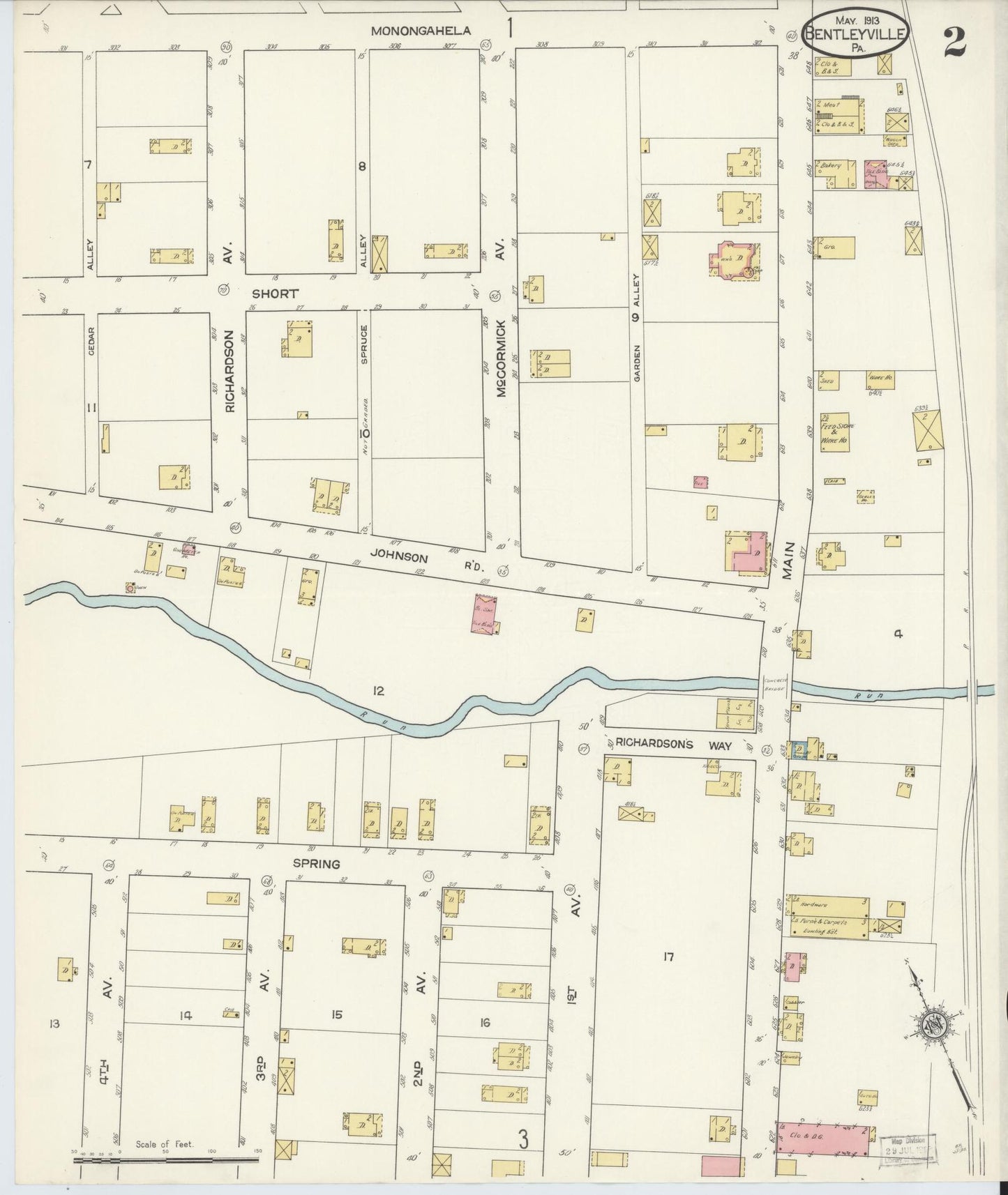 Sanborn Fire Insurance Map from Bentleyville, Washington County, Pennsylvania (1913), Sheet #0002 - Historic Sanborn Fire Insurance Map Print, vintage old map wall art, antique decor, genealogy gift, Pennsylvania Pennsylvania map