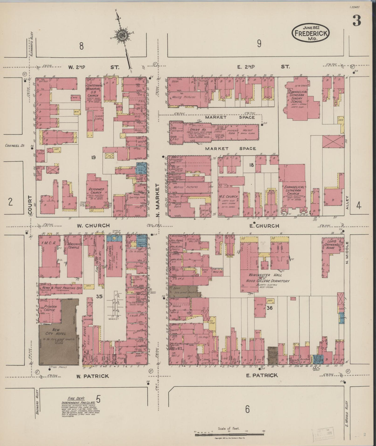 Sanborn Fire Insurance Map from Frederick, Frederick County, Maryland (1922), Sheet #0003 - Historic Sanborn Fire Insurance Map Print, vintage old map wall art, antique decor, genealogy gift, Maryland Maryland map