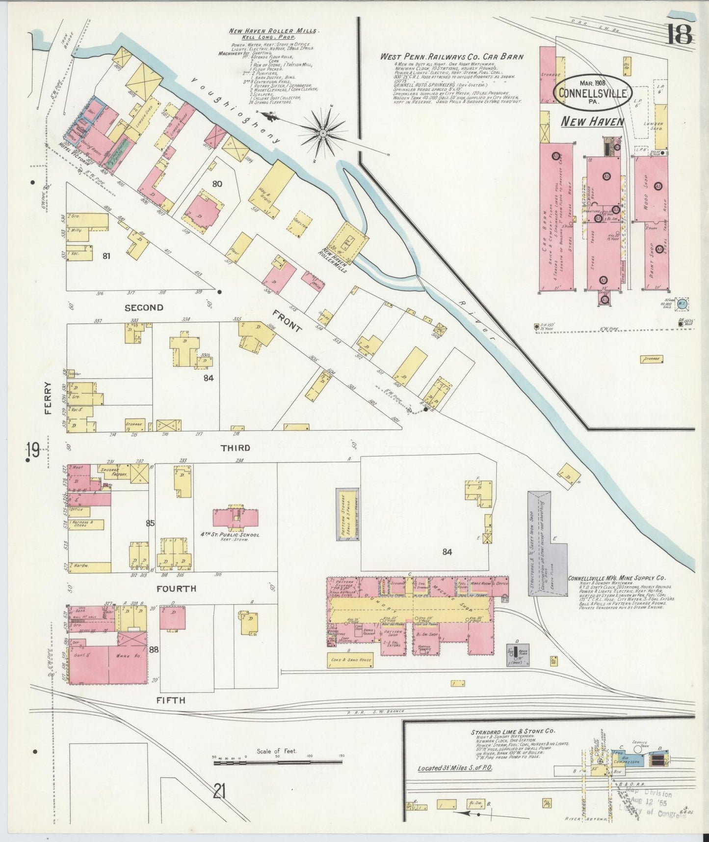 Sanborn Fire Insurance Map from Connellsville, Fayette County, Pennsylvania (1908), Sheet #0018 - Historic Sanborn Fire Insurance Map Print, vintage old map wall art, antique decor, genealogy gift, Pennsylvania Pennsylvania map