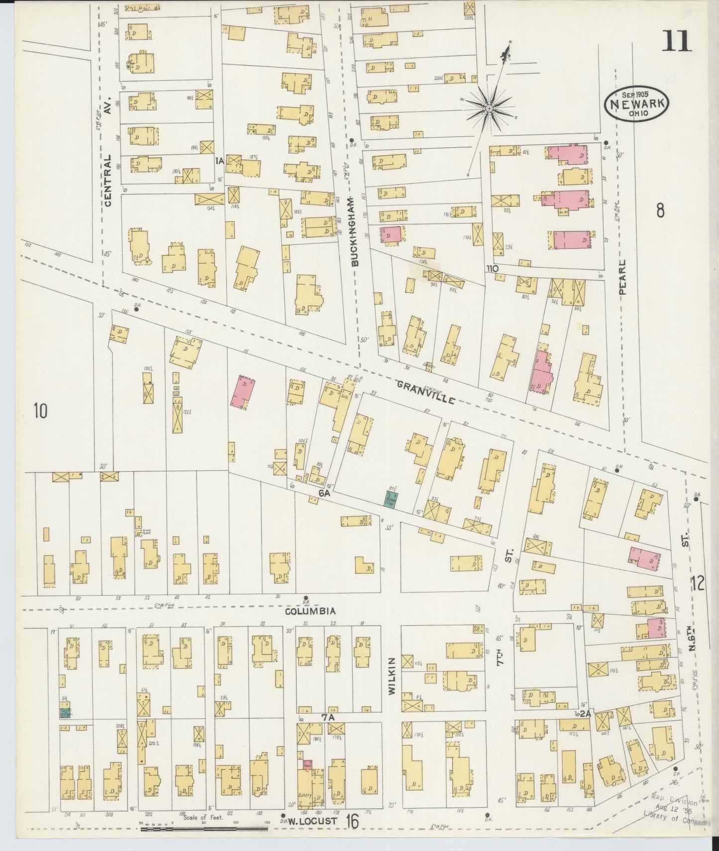Sanborn Fire Insurance Map from Newark, Licking County, Ohio (1905), Sheet #0011 - Historic Sanborn Fire Insurance Map Print, vintage old map wall art, antique decor, genealogy gift, Ohio Ohio map