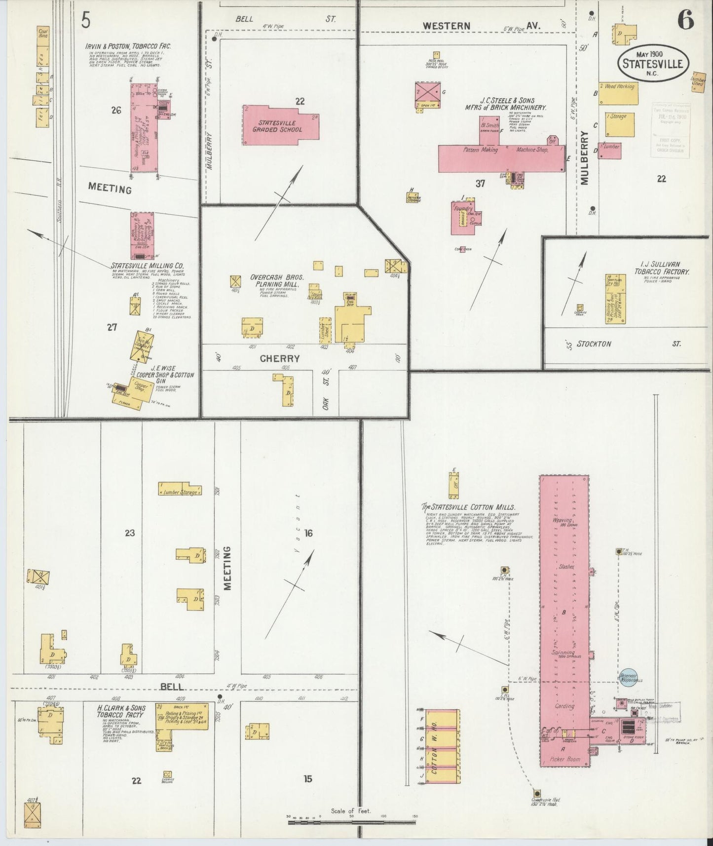 Sanborn Fire Insurance Map from Statesville, Iredell County, North Carolina (1900), Sheet #0006 - Complete Map Set gallery image, historic Sanborn map, vintage wall art, North Carolina North Carolina