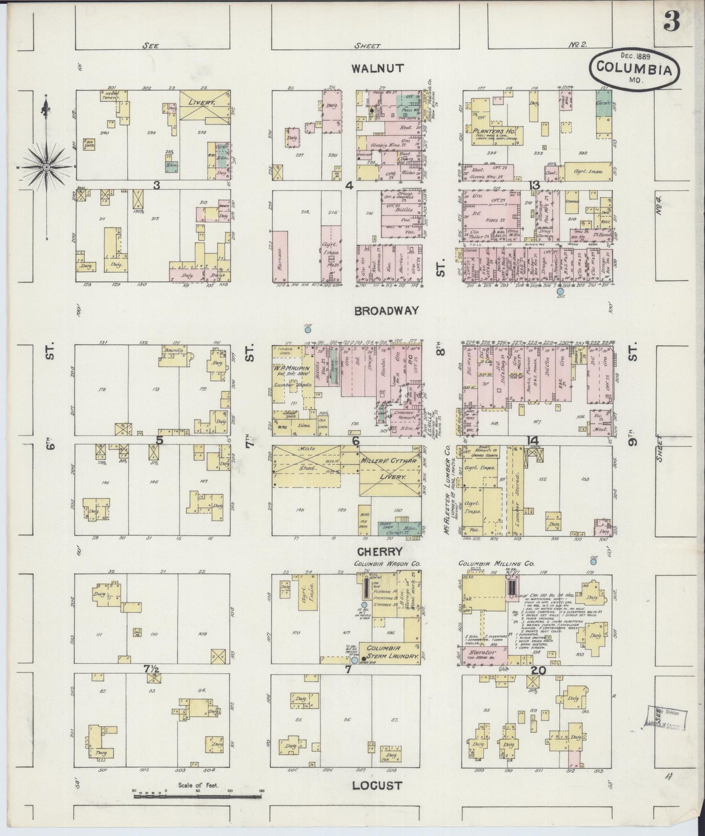 Sanborn Fire Insurance Map from Columbia, Boone County, Missouri (1890), Sheet #0003 - Historic Sanborn Fire Insurance Map Print, vintage old map wall art, antique decor, genealogy gift, Missouri Missouri map