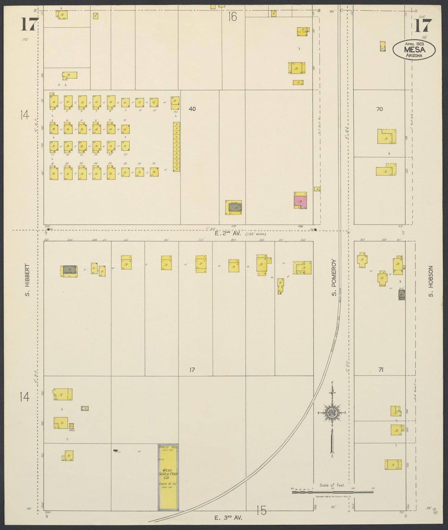 Sanborn Fire Insurance Map from Mesa, Maricopa County, Arizona (1923), Sheet #0017 - Historic Sanborn Fire Insurance Map Print, vintage old map wall art, antique decor, genealogy gift, Arizona Arizona map