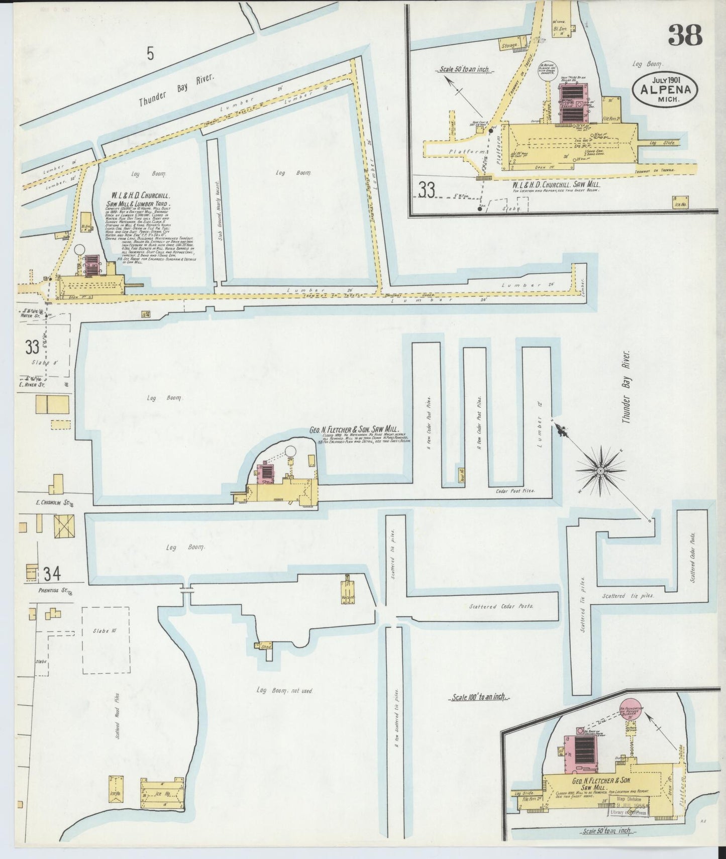 Sanborn Fire Insurance Map from Alpena, Alpena County, Michigan (1901), Sheet #0038 - Historic Sanborn Fire Insurance Map Print, vintage old map wall art, antique decor, genealogy gift, Michigan Michigan map