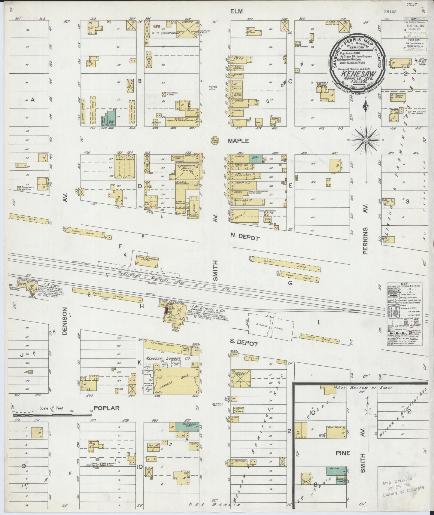 Sanborn Fire Insurance Map from Kenesaw, Adams County, Nebraska (1900), Sheet #0001 - Historic Sanborn Fire Insurance Map Print, vintage old map wall art, antique decor, genealogy gift, Nebraska Nebraska map