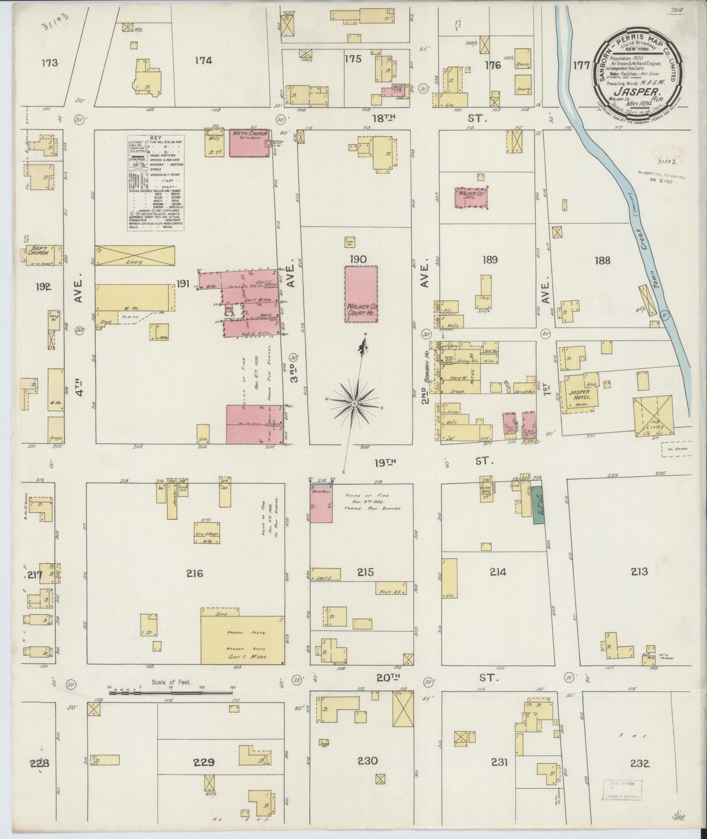 Sanborn Fire Insurance Map from Jasper, Walker County, Alabama. (1894) – Historic Sanborn Fire Insurance Map Print