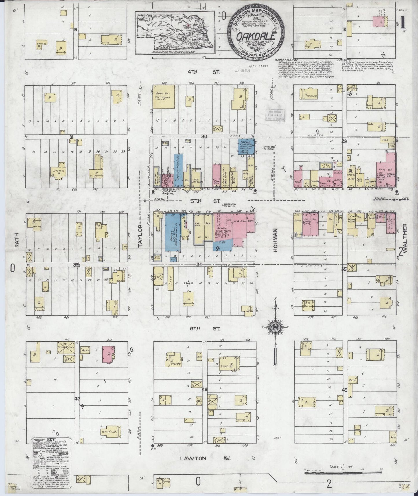 Sanborn Fire Insurance Map from Oakdale, Antelope County, Nebraska (1920), Sheet #0001 - Historic Sanborn Fire Insurance Map Print, vintage old map wall art, antique decor, genealogy gift, Nebraska Nebraska map