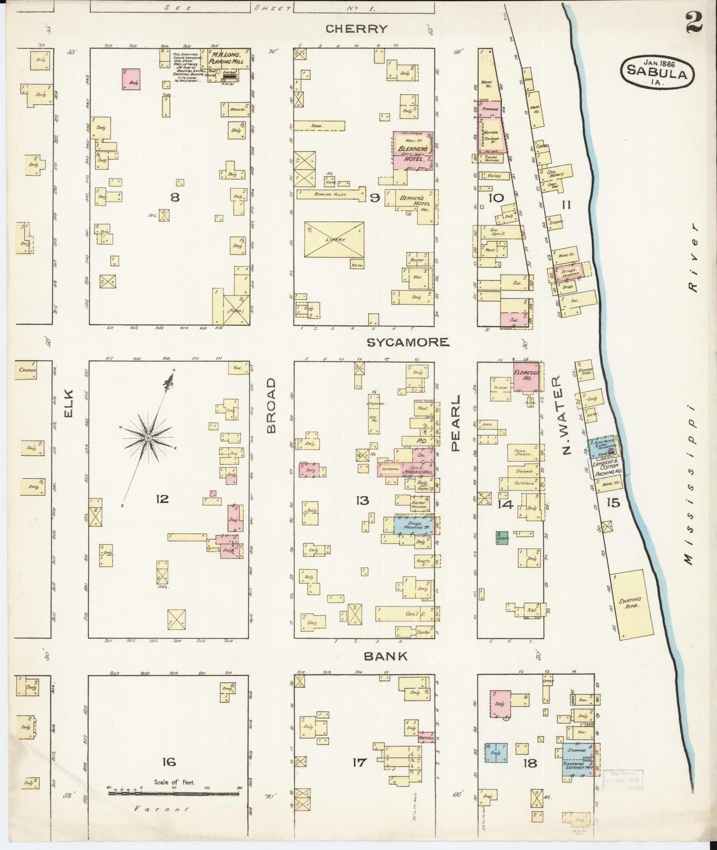 Sanborn Fire Insurance Map from Sabula, Jackson County, Iowa (1886), Sheet #0002 - Historic Sanborn Fire Insurance Map Print