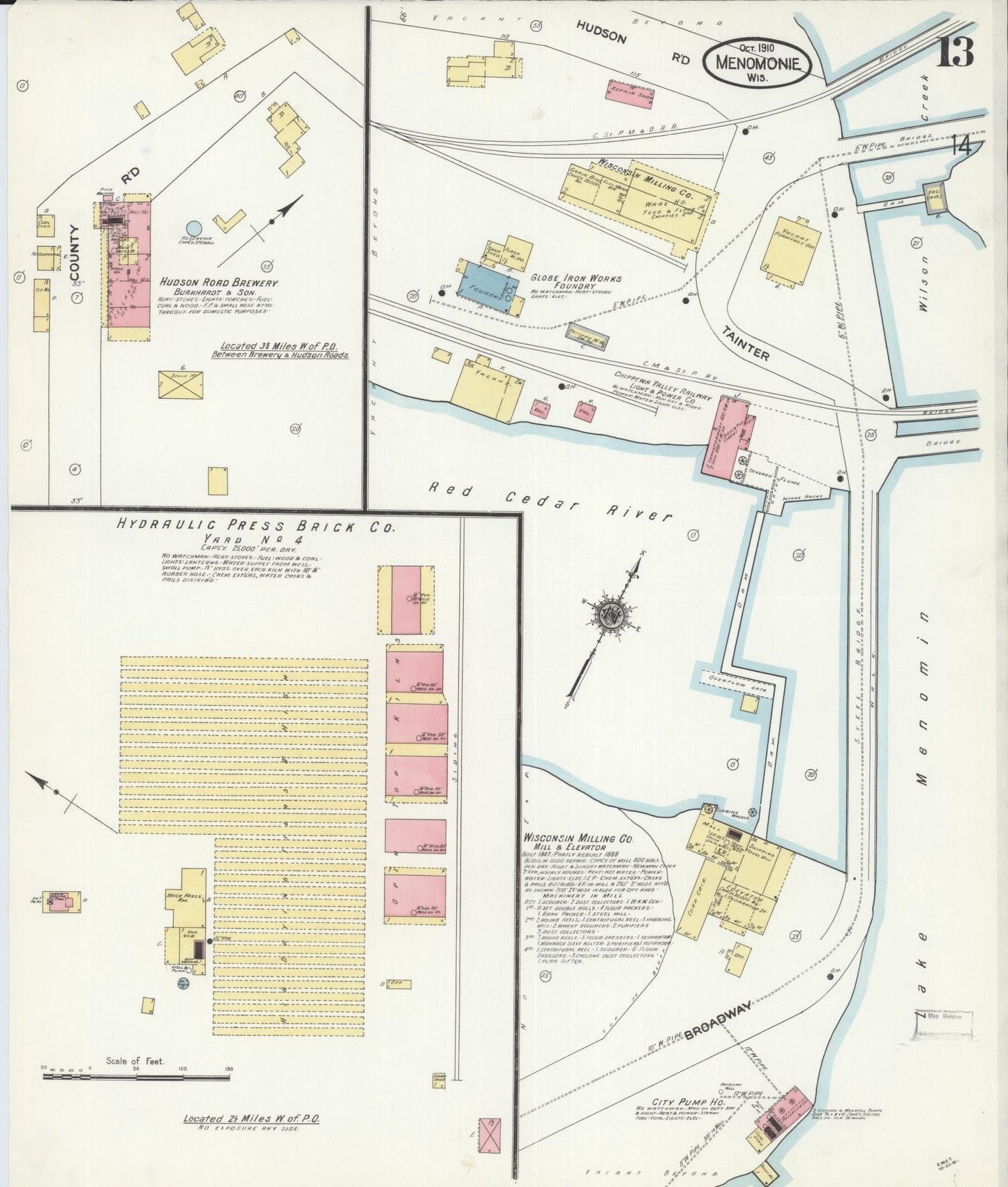 Sanborn Fire Insurance Map from Menomonie, Dunn County, Wisconsin (1910), Sheet #0013 - Historic Sanborn Fire Insurance Map Print, vintage old map wall art, antique decor, genealogy gift, Wisconsin Wisconsin map
