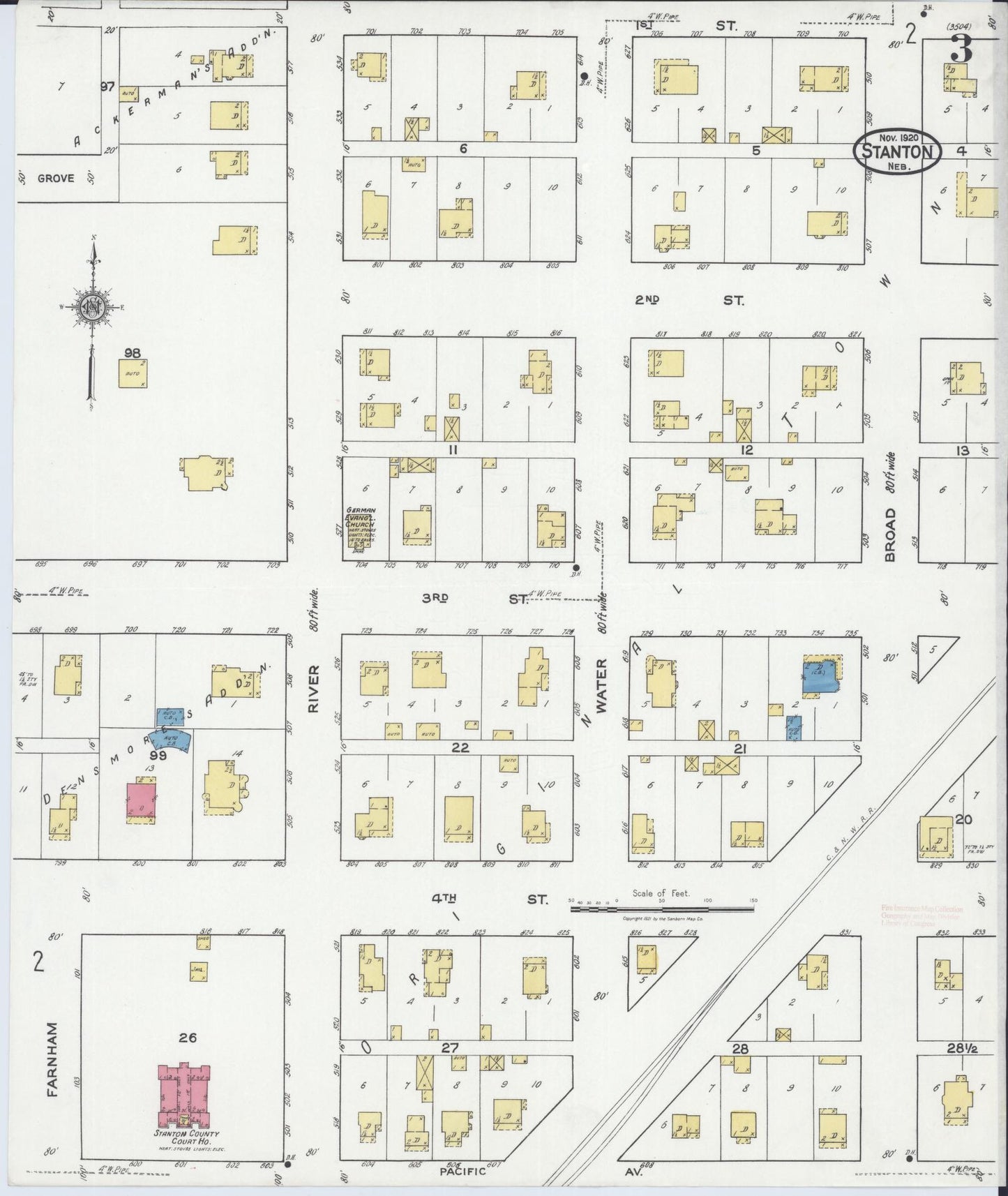 Sanborn Fire Insurance Map from Stanton, Stanton County, Nebraska (1920), Sheet #0003 - Complete Map Set gallery image, historic Sanborn map, vintage wall art, Nebraska Nebraska
