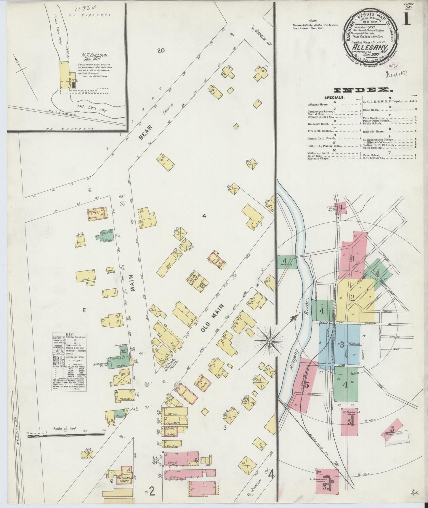 Sanborn Fire Insurance Map from Allegany, Cattaraugus County, New York. (1897) – Historic Sanborn Fire Insurance Map Print