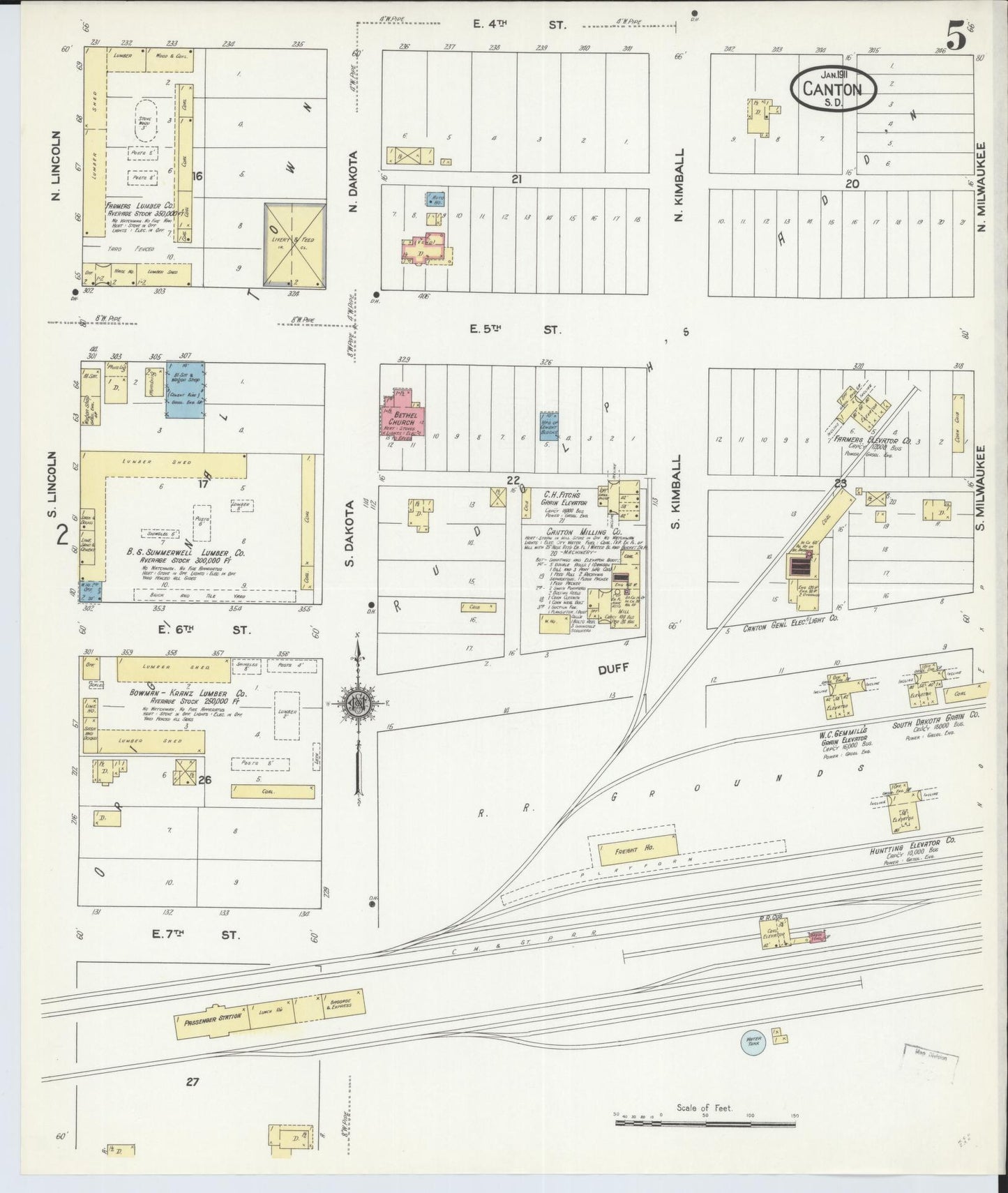 Sanborn Fire Insurance Map from Canton, Lincoln County, South Dakota (1911), Sheet #0005 - Complete Map Set gallery image, historic Sanborn map, vintage wall art, South Dakota South Dakota