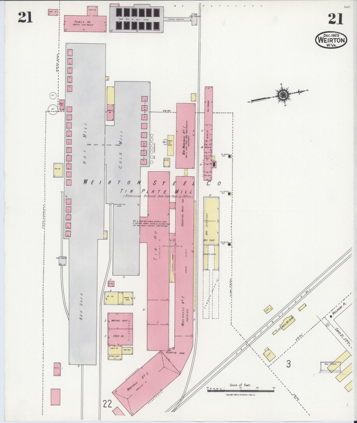 Sanborn Fire Insurance Map from Weirton, Hancock County, West Virginia (1923), Sheet #0021 - Historic Sanborn Fire Insurance Map Print, vintage old map wall art, antique decor, genealogy gift, West Virginia West Virginia map