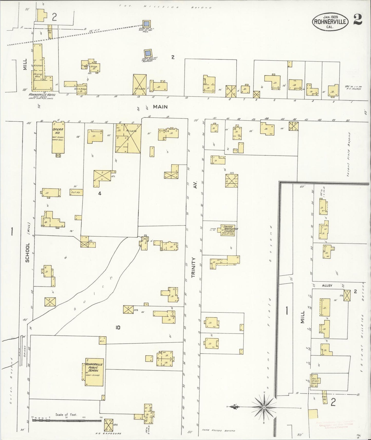Sanborn Fire Insurance Map from Rohnerville, Humboldt County, California (1909), Sheet #0002 - Complete Map Set gallery image, historic Sanborn map, vintage wall art, California California