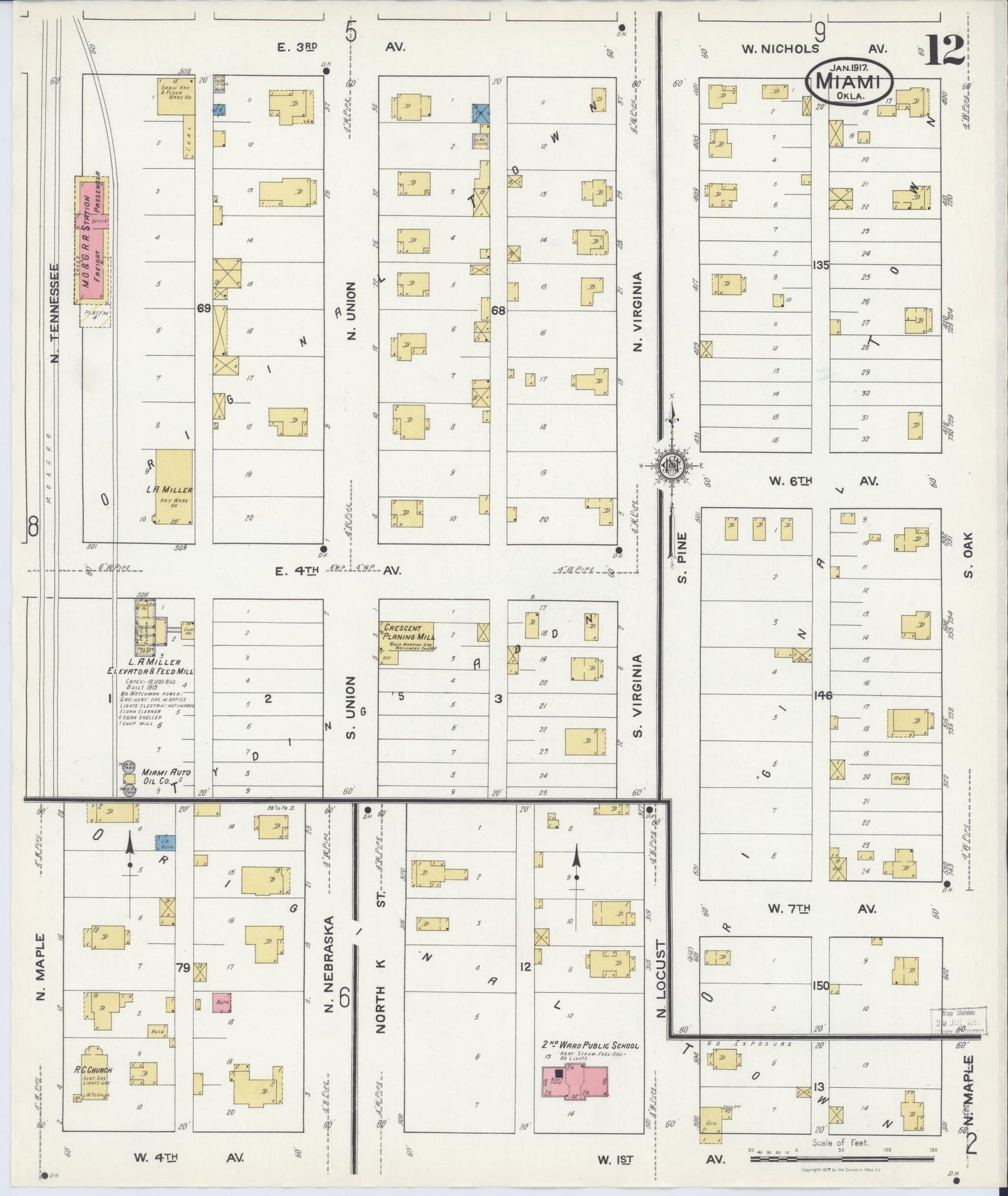 Sanborn Fire Insurance Map from Miami, Ottawa County, Oklahoma (1917), Sheet #0012 - Historic Sanborn Fire Insurance Map Print, vintage old map wall art, antique decor, genealogy gift, Oklahoma Oklahoma map