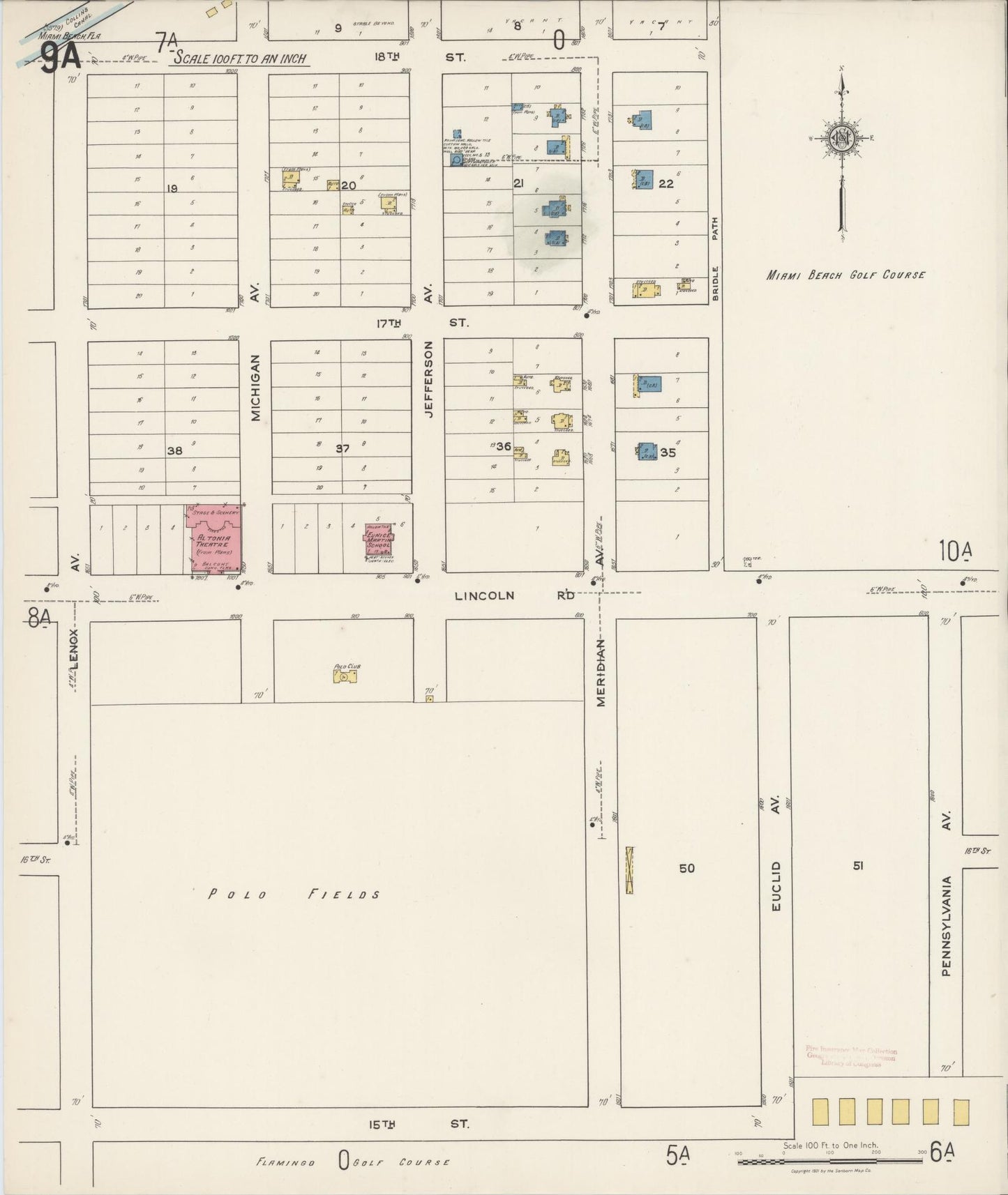 Sanborn Fire Insurance Map from Miami Beach, Dade County, Florida (1921), Sheet #0009 - Historic Sanborn Fire Insurance Map Print, vintage old map wall art, antique decor, genealogy gift, Florida Florida map